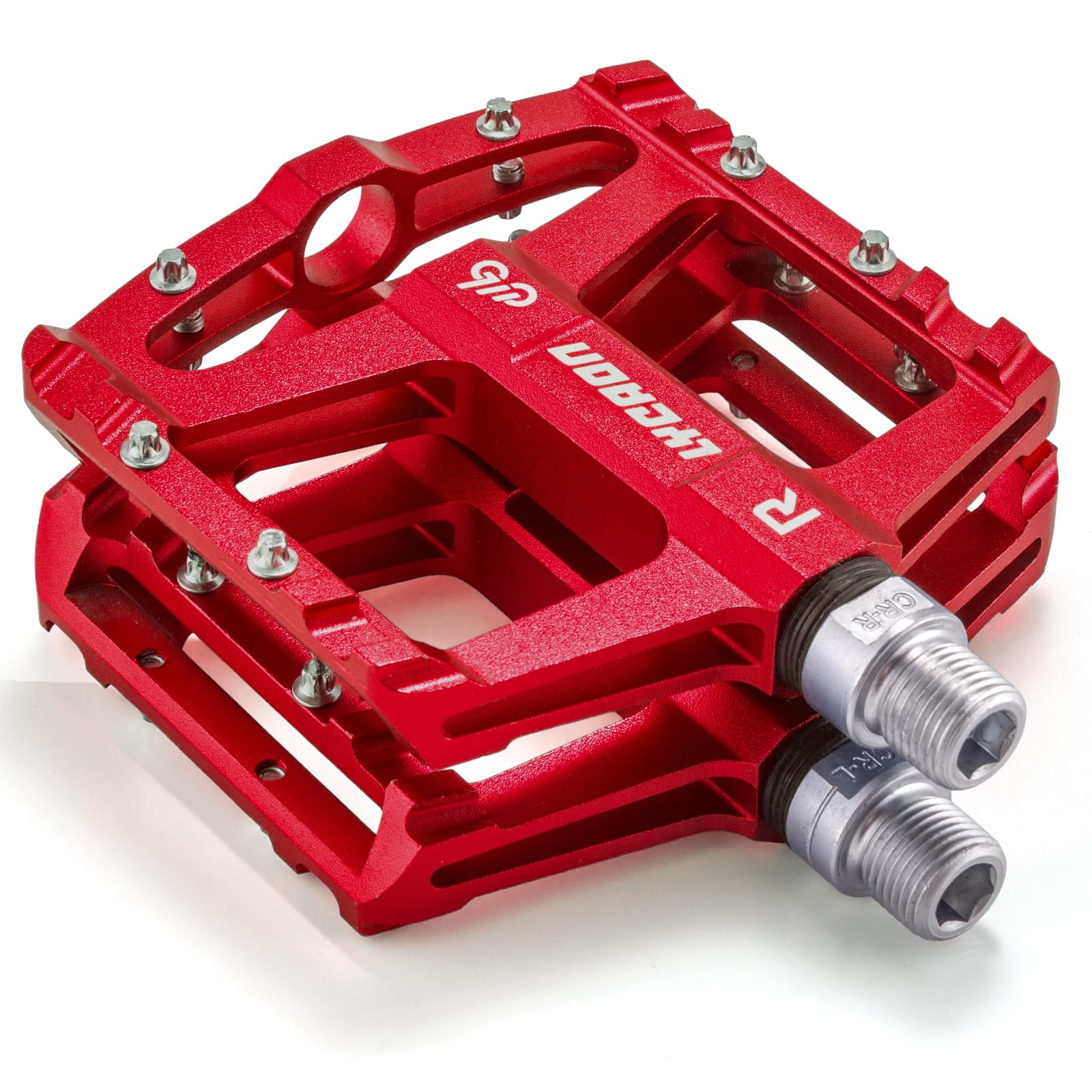 LYCAON Bike Cycling Pedals, CNC Machined Aluminum Alloy Durable Non-Slip Bicycle Pedal, CR-MO & 3 Bearings Pedals for 9/16" Universal Cycling MTB BMX Mountain Road Bike (Red)