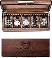 Shanik Acacia Wood Watch Box for Men - 5 Slot Organizer with Velvet Pillows, Luxury Storage for Large Watches, Perfect Gift