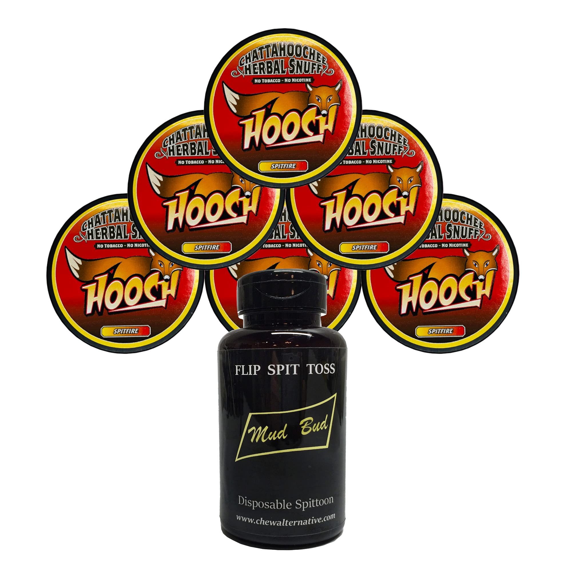 Hooch Herbal Snuff Spitfire Rough Cut 6 Cans with DC Crafts Nation Mud Bud Spittoon - Black