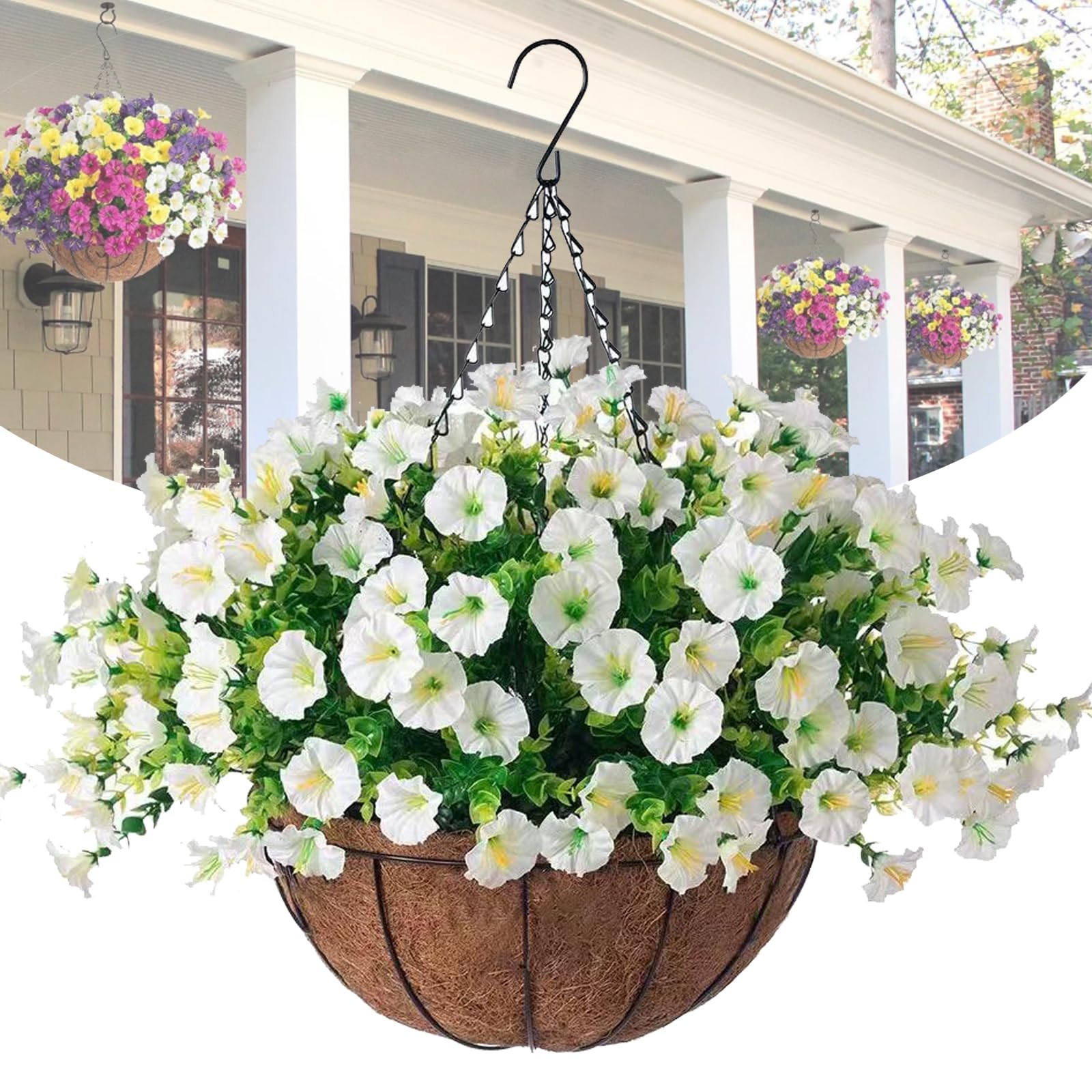 Fleurs artificielles extérieur haut de gamme pétunias avec panier de suspension