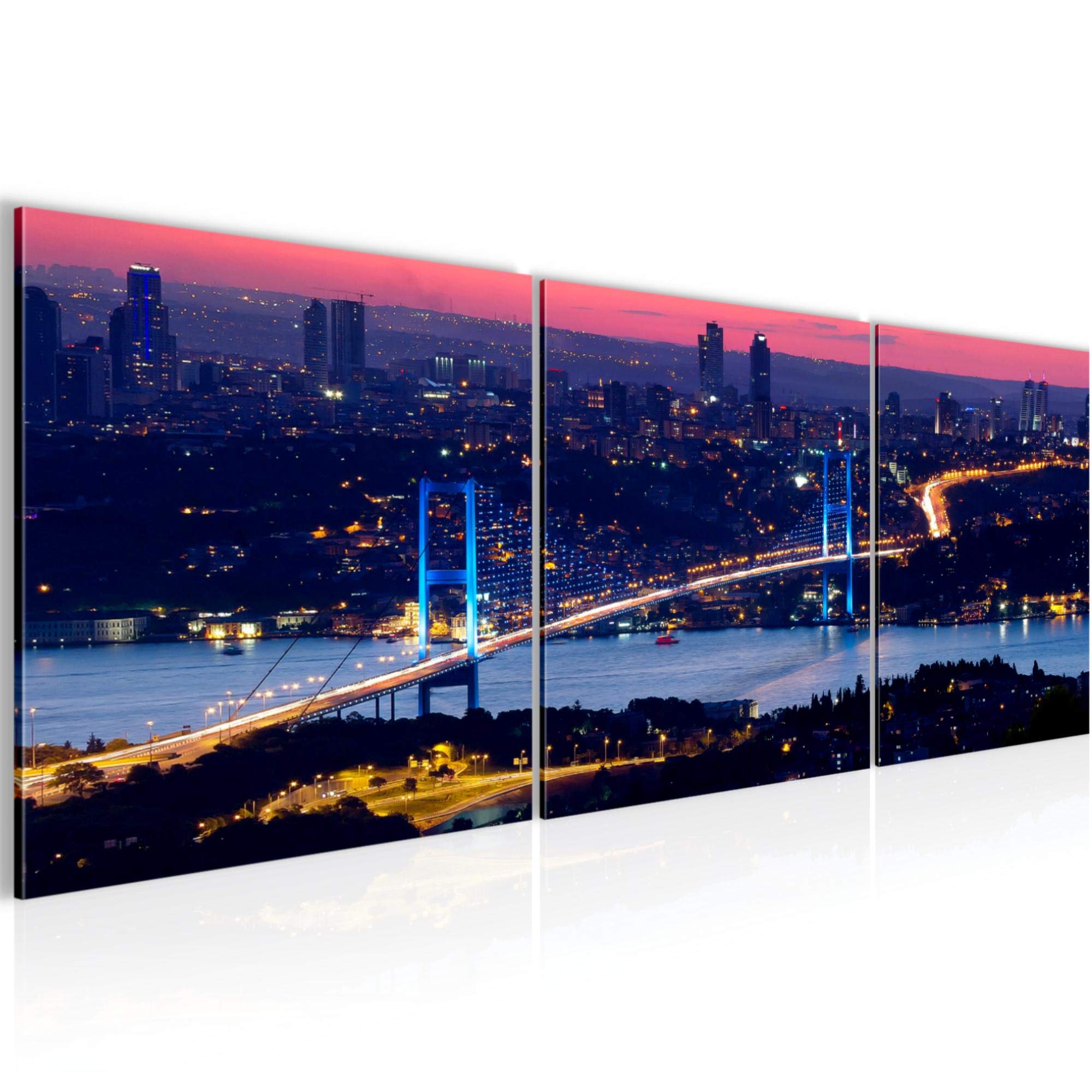 Runa Art bilder Istanbul Turkey 3 Pieces Non-Woven Canvas Living Room Decoration 90 X 30 cm bridge Panorama blue 603834a