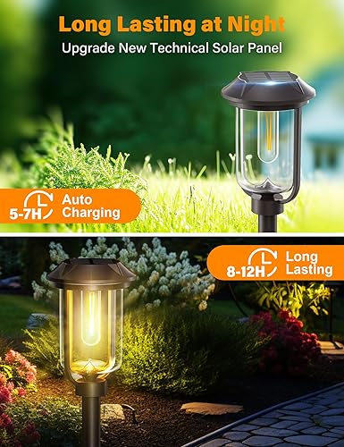 Miniatura 5 de 2 luces solares brillantes LED para caminos al aire libre, 1200 mAh, paquete de 6 luces solares de camino de 32 pulgadas, luces solares impermeables