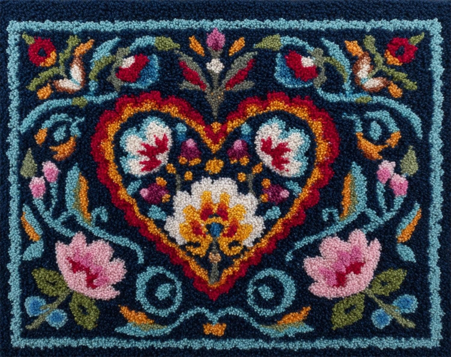 Henypt DIY Knüpfteppich zum Selber Knüpfen Liebe und Blumen 90x120cm | Retro Sticken Set Für Bastelfreunde Bedruckter Teppich Handgefertigte Geschenke,Wanddekoration