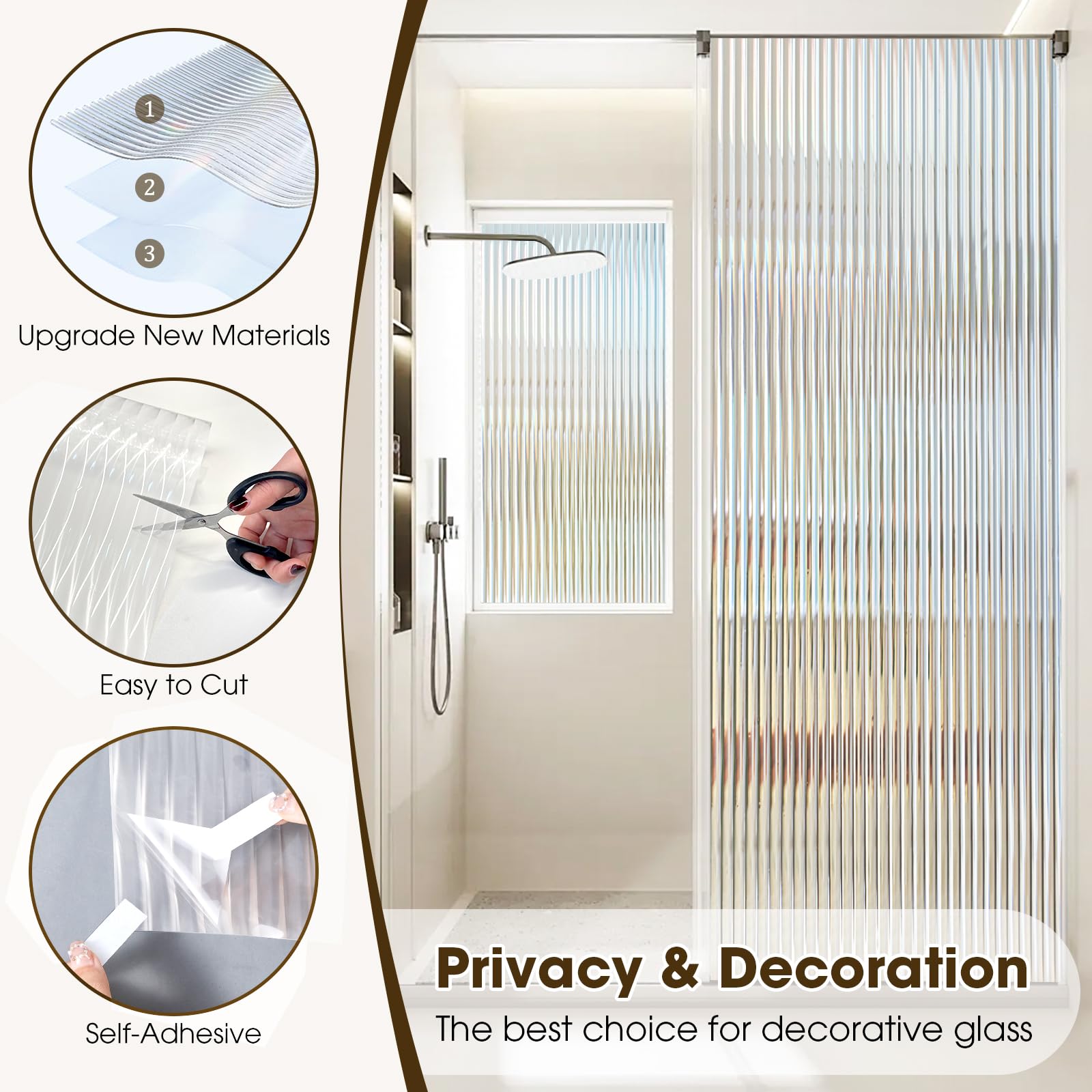 Beautysaid Reeded Pellicola per finestre in vetro smerigliato scanalato, pellicola autoadesiva in vinile, anti UV, statica, senza colla, per la privacy per casa e ufficio, 115 x 200 cm