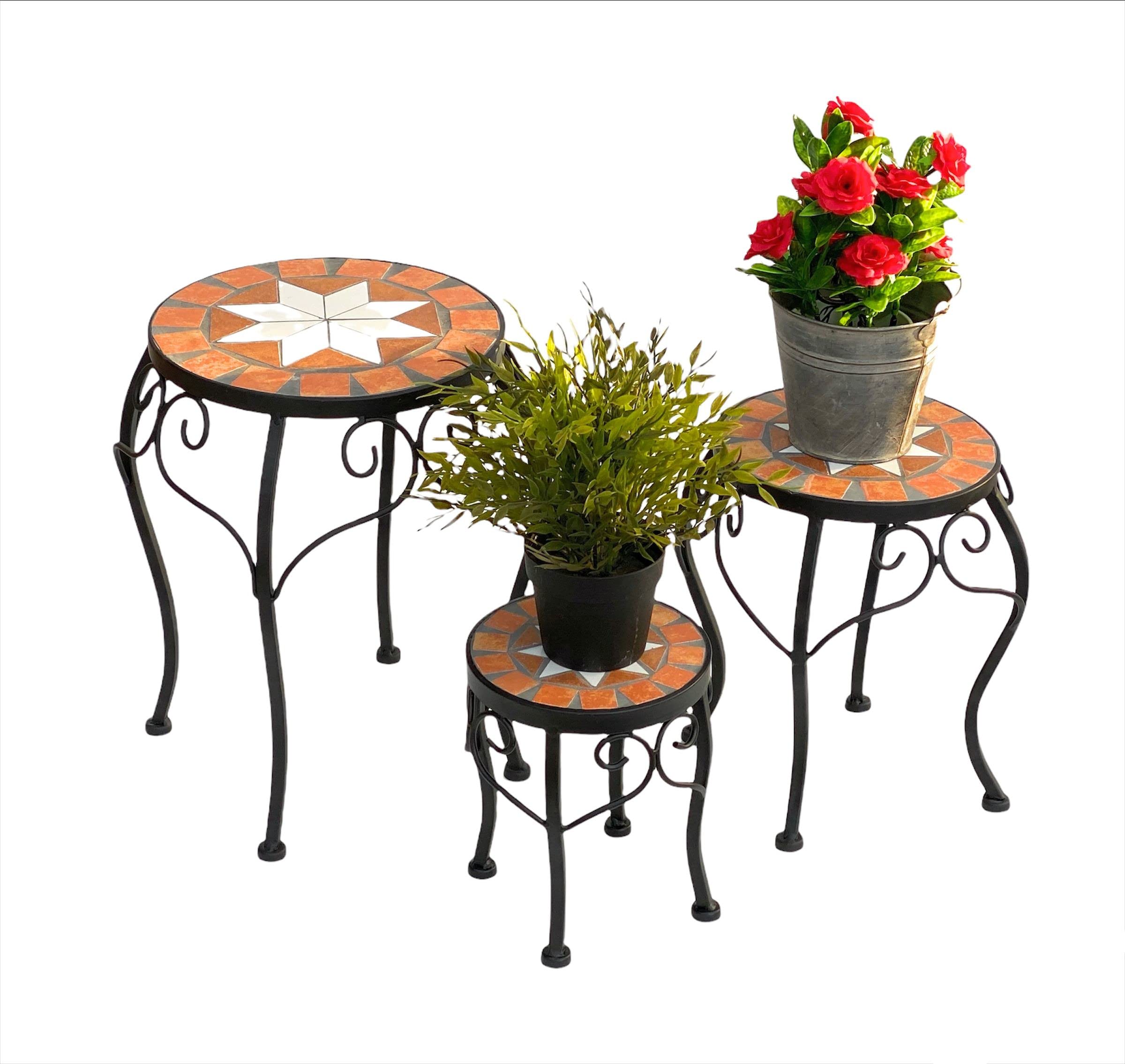 Tabouret Porte-Fleurs DanDiBo Merano - Mosaïque Terre Cuite - 3 Hauteurs 46-62cm - Intérieur/Extérieur