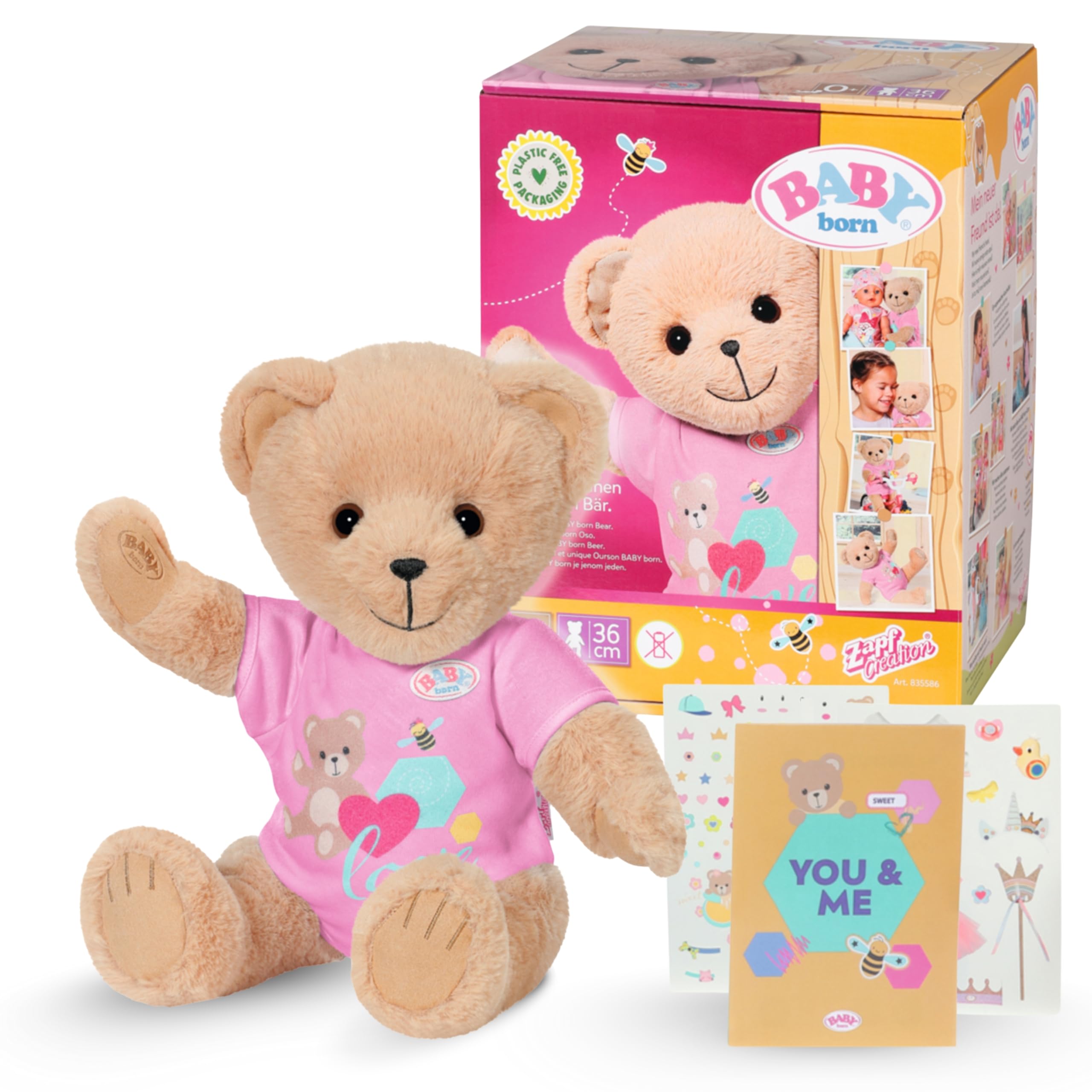 BABY born Bär - Weicher Teddybär mit beweglichen Armen & Beinen - Kuscheltier mit pinkem Strampler & inkl. Zubehör - Geeignet für Kinder ab 0 Jahren