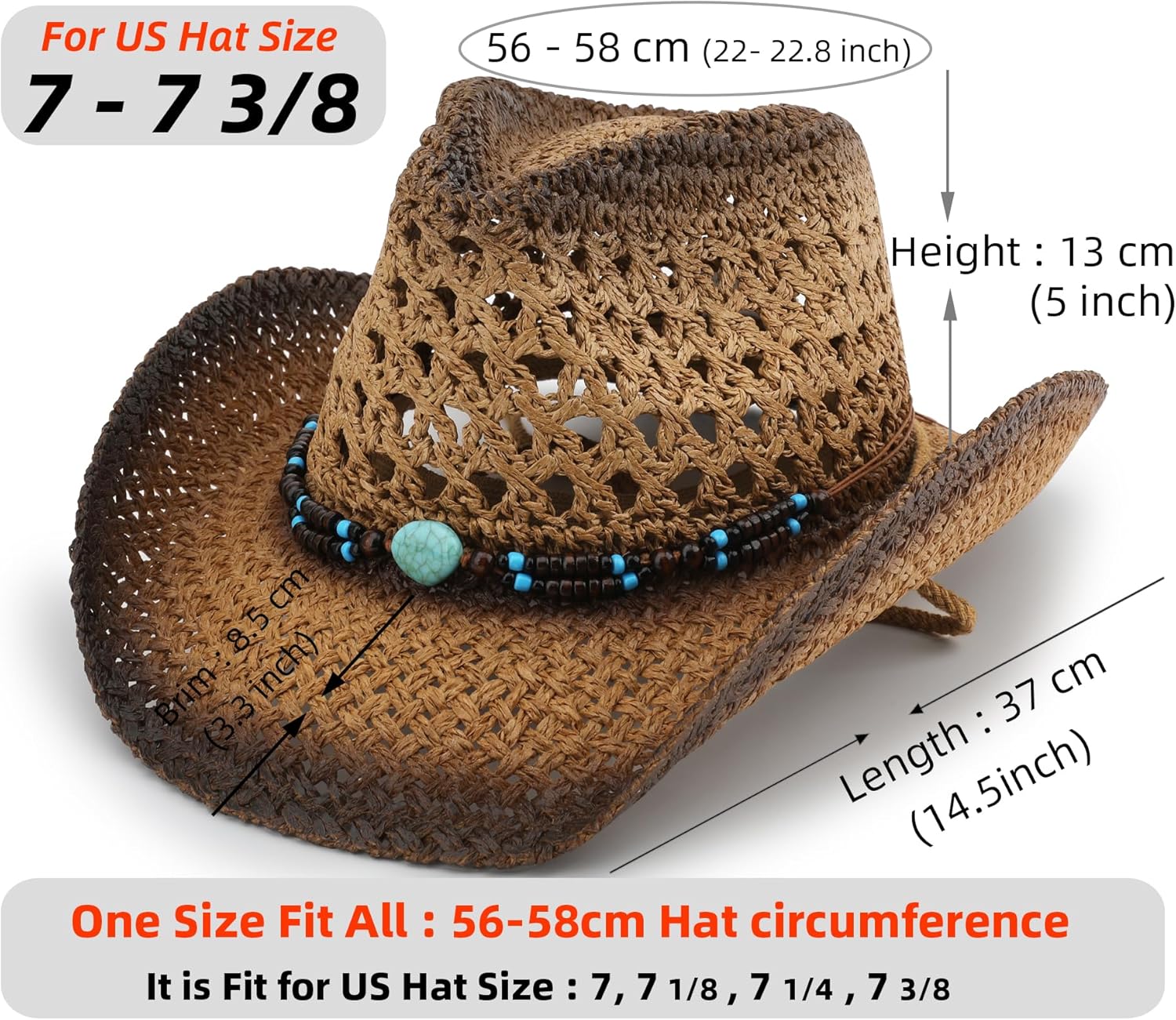 Straw Sun Cowboy Hat for Women and Men, Breathable Concert Rodeo Western Cowgirl Hat, Classic Cattleman Style