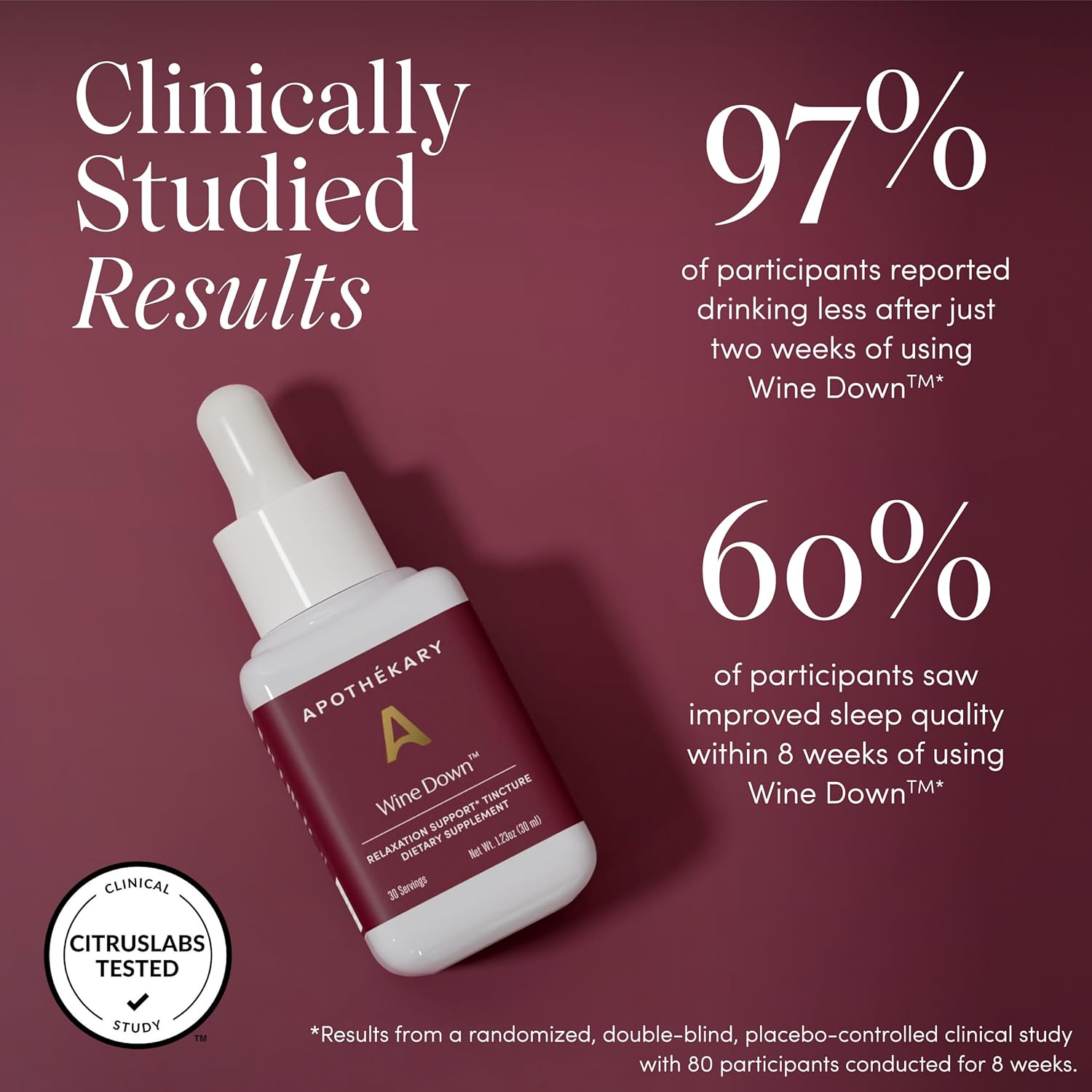 Apothékary Wine Down, Natural Sleep and Relaxation Support, Alcohol-Free Red Wine-Inspired Herbal Liquid Drops, Consists of Blue Vervain, Tart Cherry, and California Poppy, 1 oz, 30 Servings