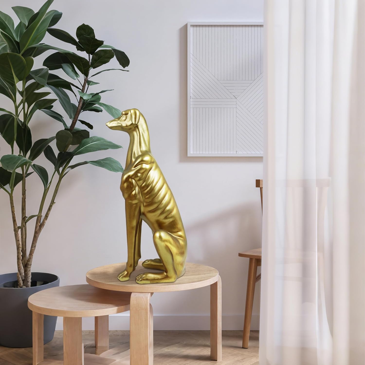 Gold Greyhound Sculpture, 14.5'' Tall Dog Statue for Coffee Table Entryway Bookshelf, Animal Figurines for Modern Home Décor, Housewarmings Birthdays Gifts for Dog Lovers