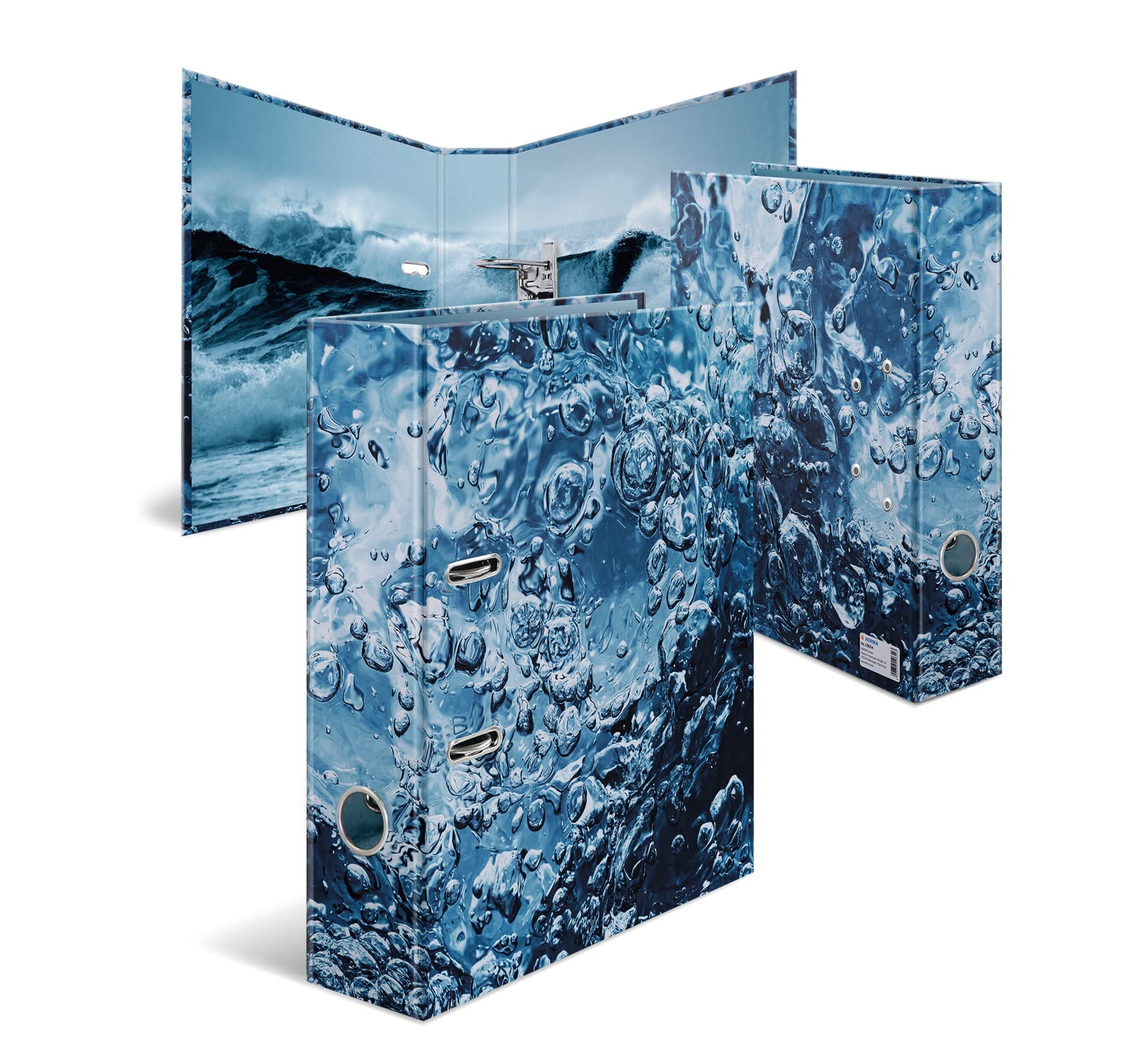 HERMA Ordner A4 Natur Wasser Set, 5 Stück, 7 cm breit, Kinder Ringordner mit Motiv, bunter Aktenordner mit haptischer Oberfläche, glänzender Veredelung und Innendruck für Jungen und Mädchen
