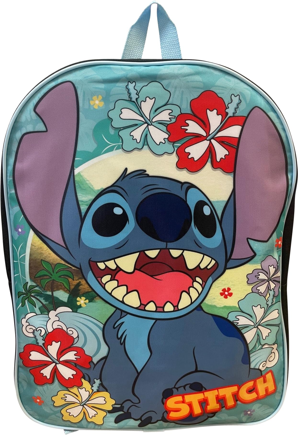 Ruz Stitch Unisex Licensed 15 Inch School Bag Backpack (Black-Blue)