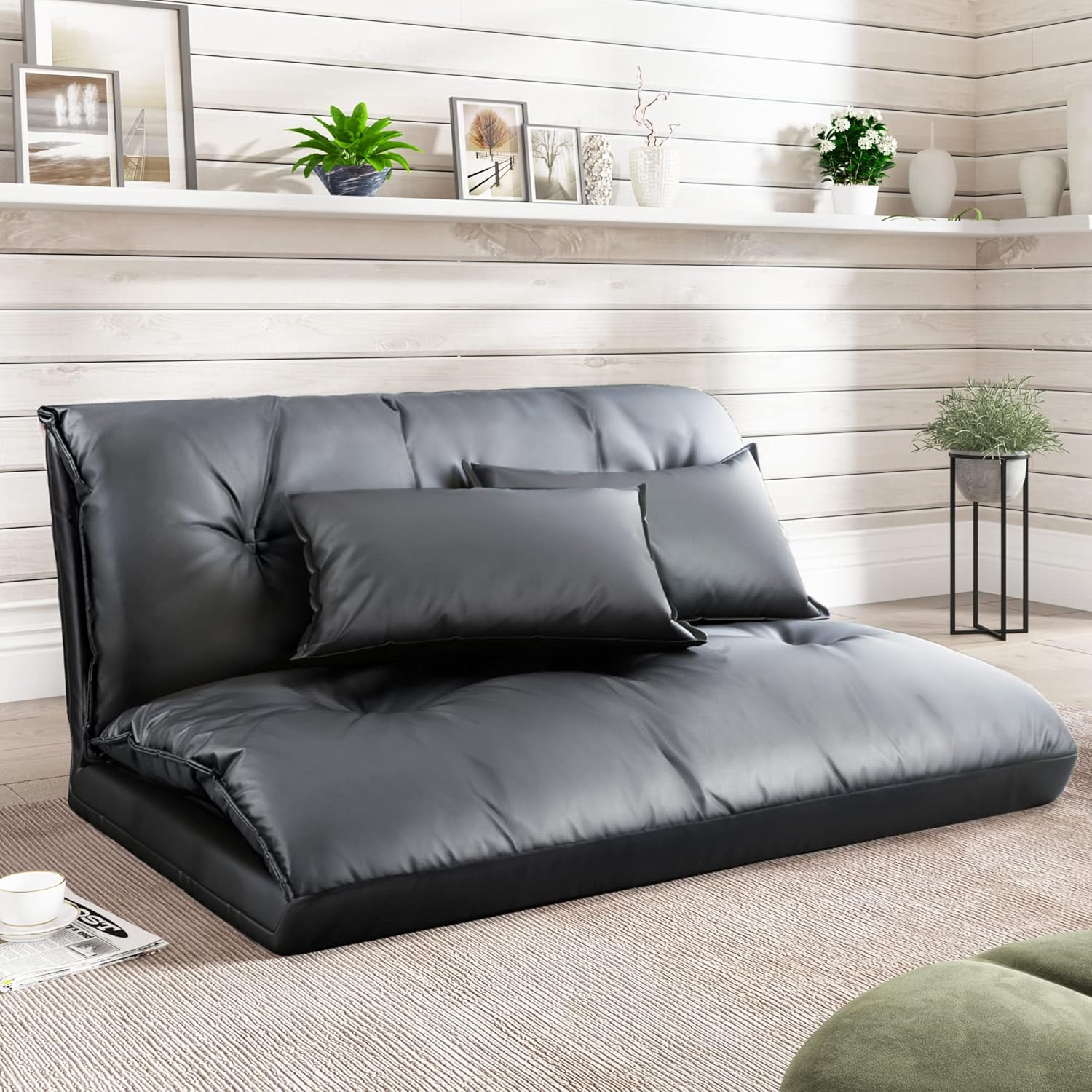 MIRACOL Folding Floor Sofa Bed Leather Foldable Couch Bed