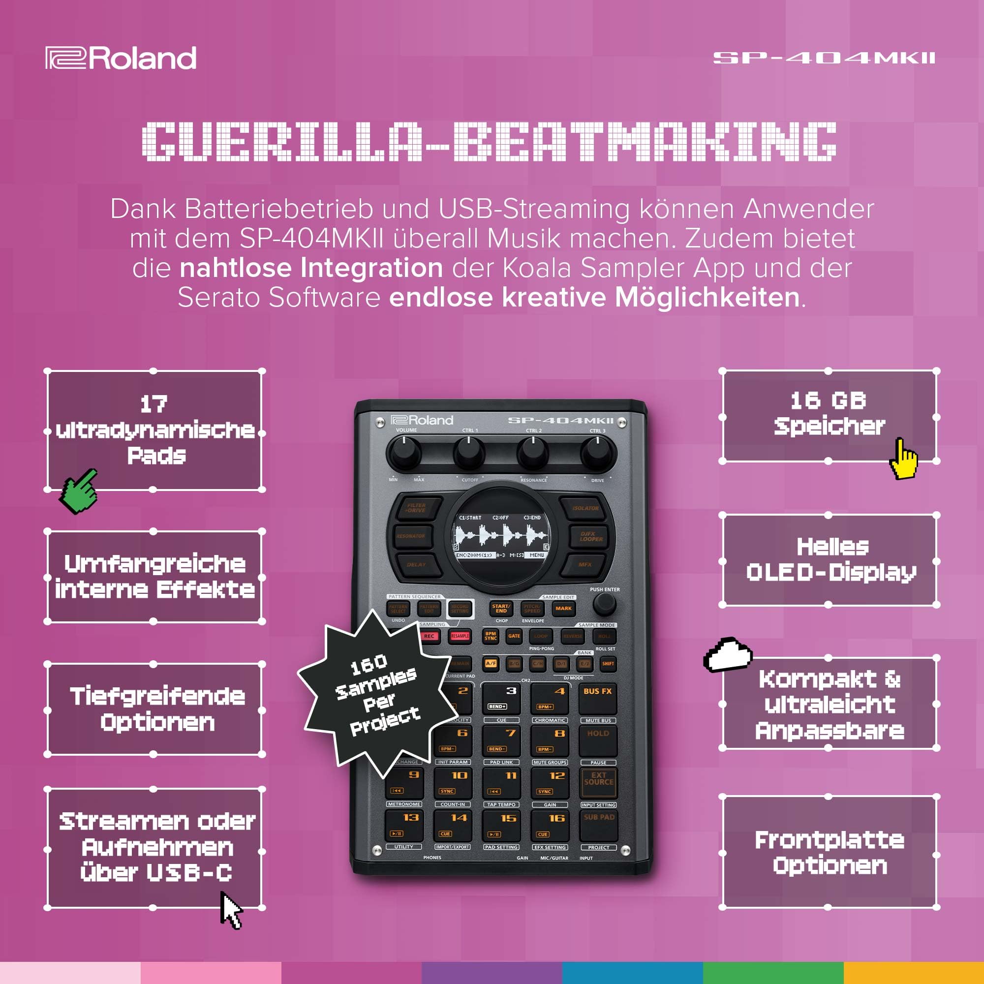 Roland SP-404MKII Creative Sampler und Effektunit | Der legendäre SP-404 Beatmaker mit zahlreichen modernen Upgrades | Schneller Workflow | 16 GB interner Speicher | 32-stimmig polyphon | 160 Samples
