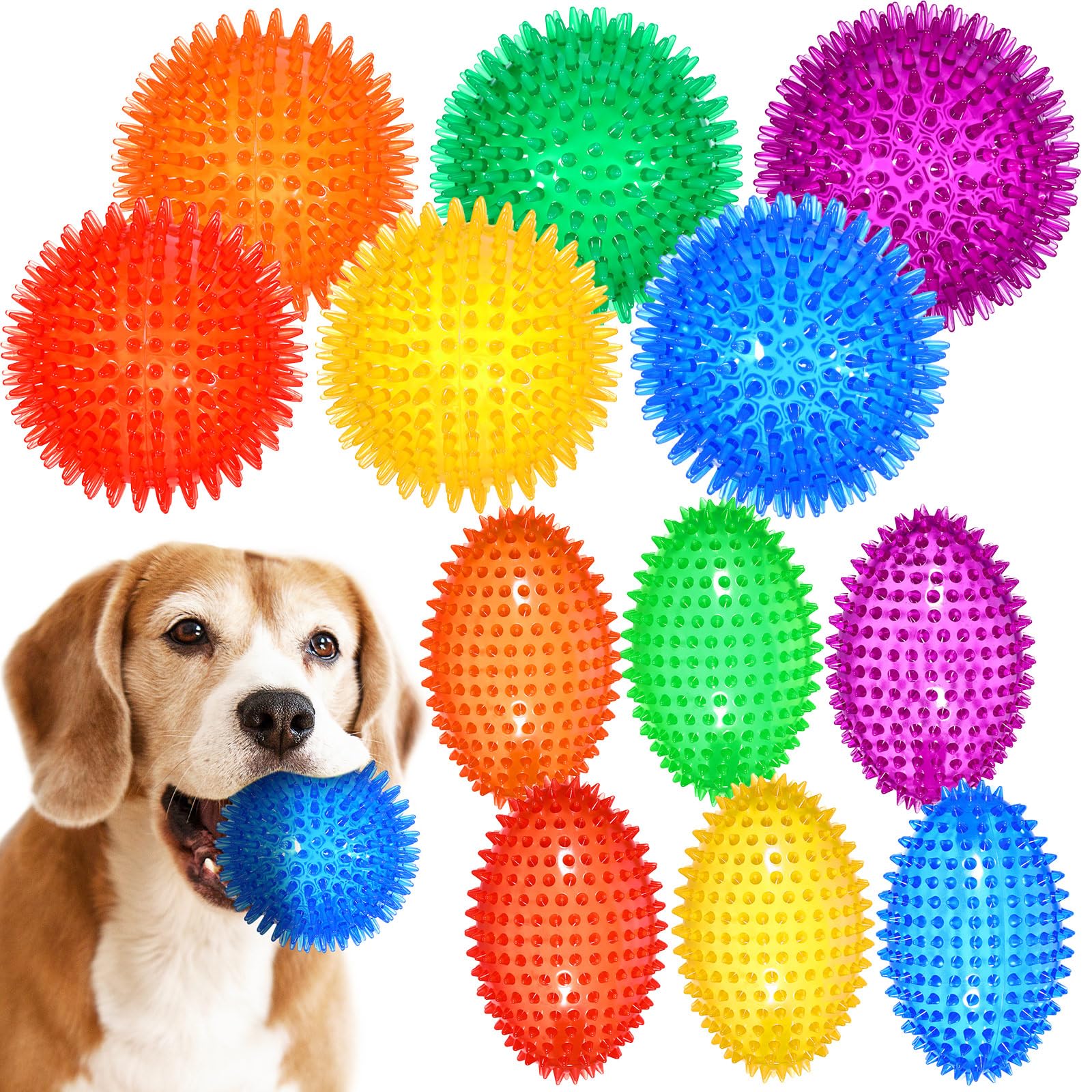 Suilung 12 Pcs 4.5'' Squeaky Dog Ball and Spiky Squeaker Football for Aggressive Chewers Medium Large Dogs Toys Heavy Duty Teething Toys for Training