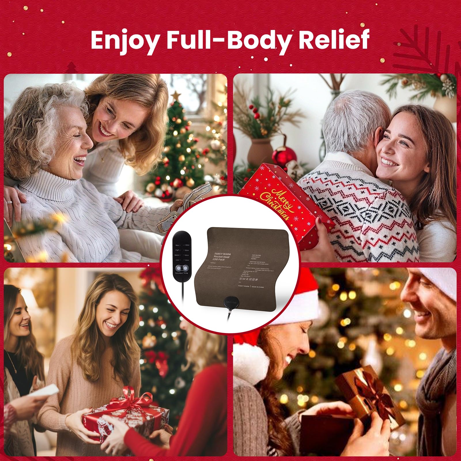 Almohadilla térmica, almohadillas térmicas eléctricas para espalda, cuello, abdomen, ultrafinas y recargables, 4 ajustes de temperatura, superficie de gamuza suave, 7.87 x 7.87 pulgadas (marrón, 7.87