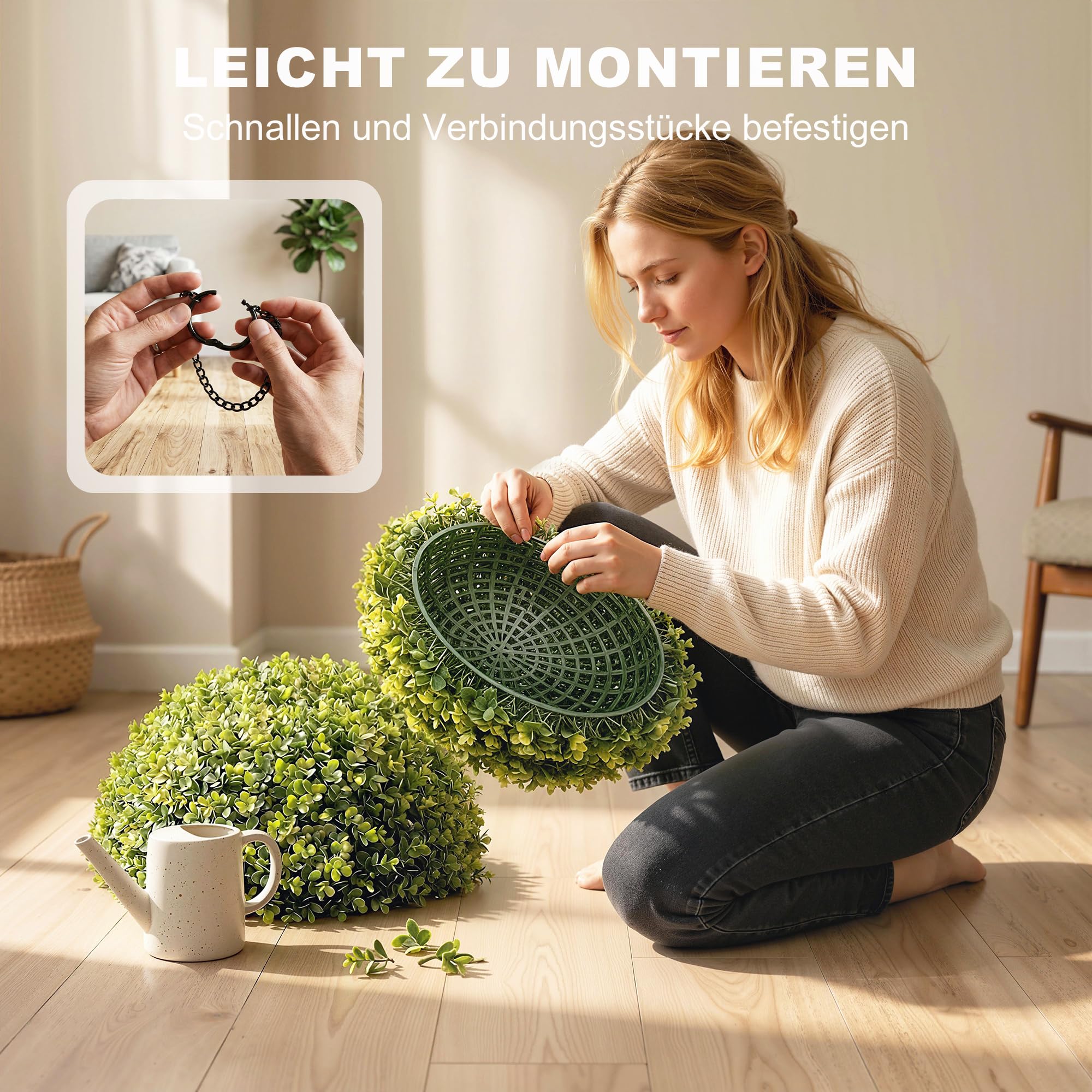 HOMCOM Künstliche Eukalyptuskugeln UV-Beständig Kunstpflanze Ø52 cm | 2 Stück, Künstliche Pflanzen wie Echt, Dekopflanzen für Wohnzimmer Schlafzimmer Büro Garten, Deko Geschenk