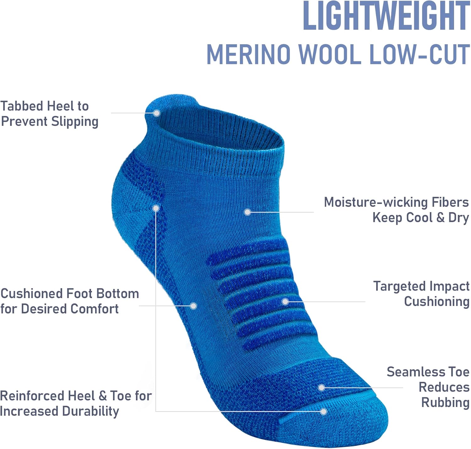 2-Pair Merino Wool Running Socks, Made in USA Cushioned Athletic Socks for Men & Women (Charleston Low-Cut) - Image 3