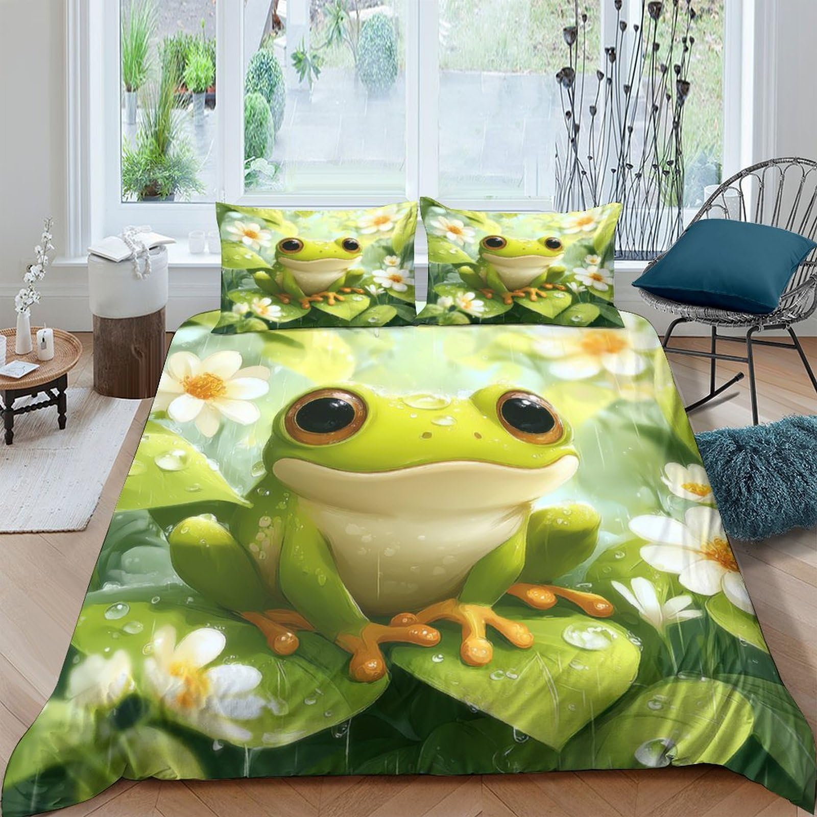 Ctjqhvkz Style-7 3D Printed Frog Leaf Fitted Sheet Microfiber Soft Breathable Daisy Bed Cover For Bedroom Guest Room Mattress Decor Single（135X200cm）