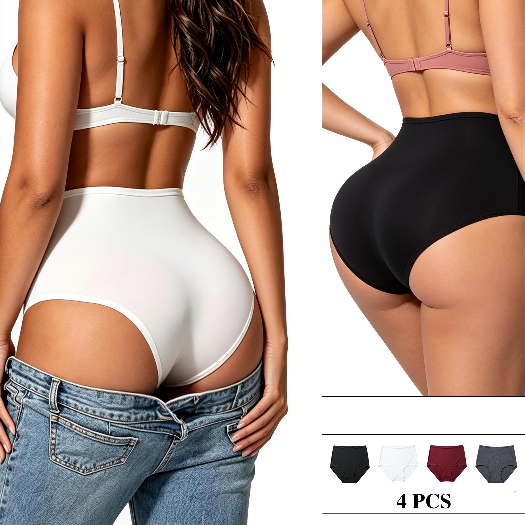 Biancheria intima da donna in cotone a vita alta slip da donna morbida copertura completa mutandine confezione da 4 dimensioni normali