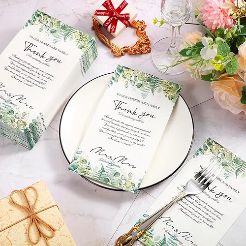 Miniatura 10 de Yeaqee Paquete de 100 servilletas de boda, 3 capas de Mr & Mrs con patrón de rosas para recepción, toallas decorativas desechables para decoración