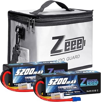 Zeee 3S Lipo Battery 5200mAh 11.1V 80C Hard Case Battery EC3 Connector 2 Pack Batteries with 1 Pcs Lipo Safe Bag Fireproof Explosionproof Bag for Storage Charging