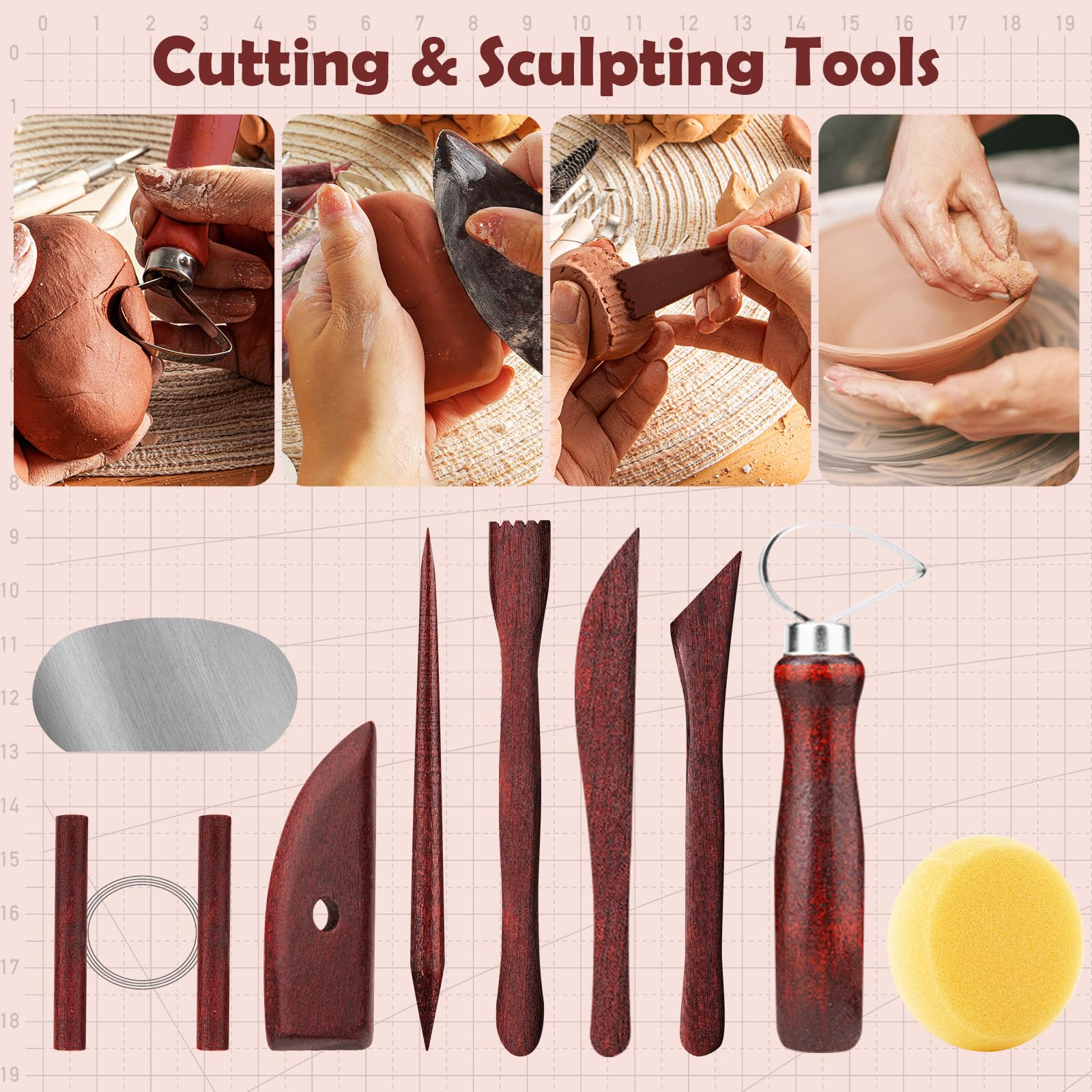 48PCS Pottery Tools Kit for Sculpting, Clay Carving Tools, Ceramic Tools for Polymer Clay, Modeling, Trimming, Molding, Shaping, Pottery Kiln, Arts Crafts Supplies, Adults, Students, Beginners, Pros