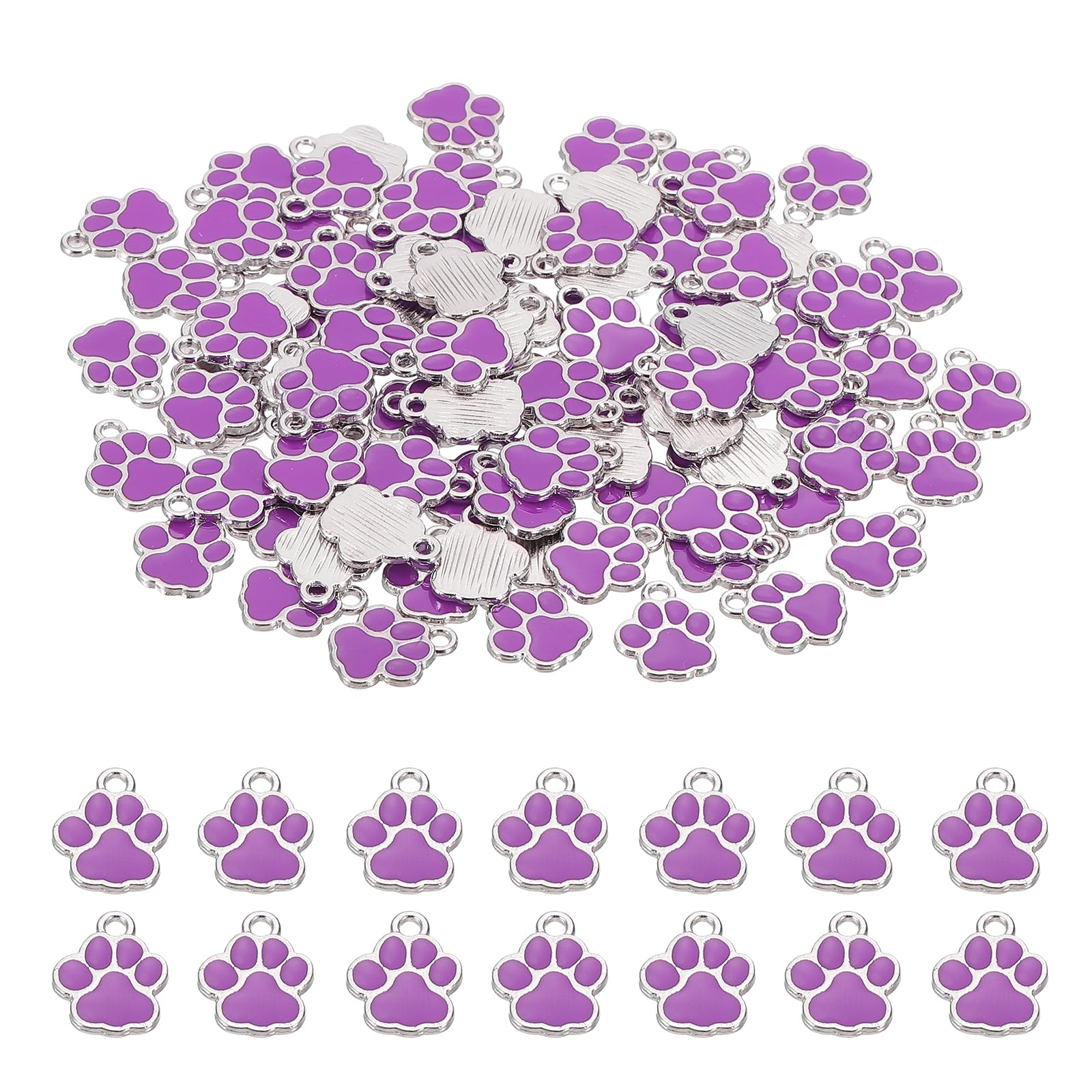 sourcing map 60Pcs Enamel Animal Paw Print Charms, 15x12mm Alloy Paw Pendant Keychain Charm Footprint Charms for Jewelry Making Necklace Bracelet Keychain DIY, Purple/Silver — image 1
