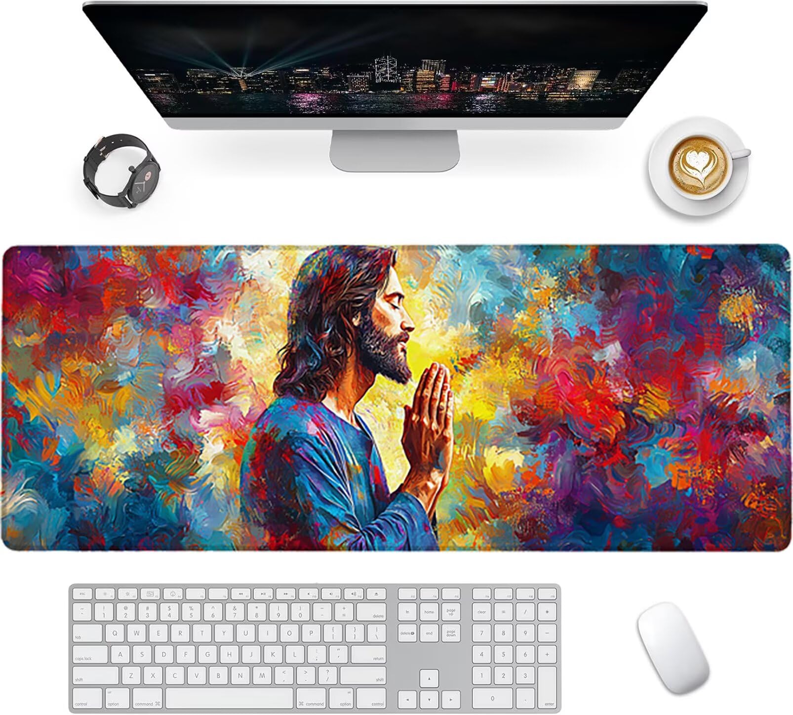 Lpfieonn Religion Schreibtischunterlage XXL, Gelb Schreibtischunterlagen Großes, Gaming Mousepad XXL mit ernähter Rand und Rutschfeste Gummibasis, Desk Mat für PC/Laptop/Mausa 120x60cm PF-3298