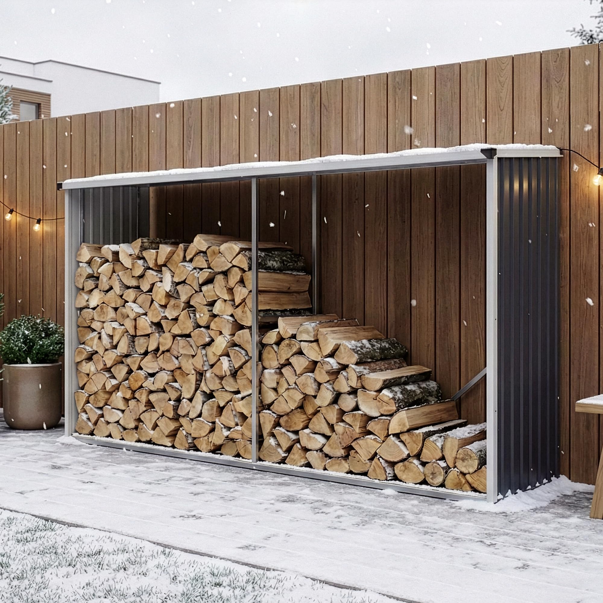 casa.pro Portalegna da Esterno con Tettuccio Deposito per Legna da Ardere Struttura in Acciaio per Accatastare Tronchi da Legnaia 352 x 80 x 152 cm Antracite
