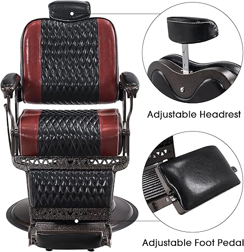 Miniatura 6 de BarberPub Silla de peluquería vintage de metal resistente, bomba hidráulica reclinable multiusos, silla de spa de belleza, equipo de peinado del