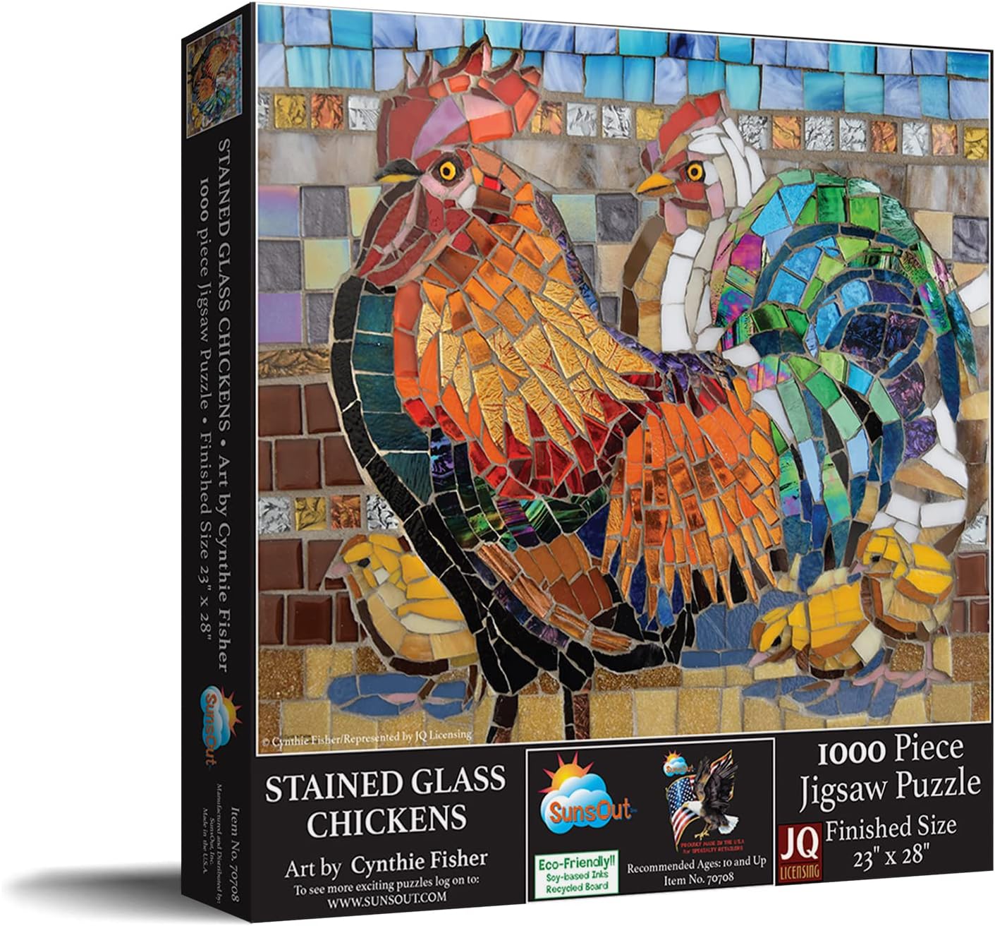 SUNSOUT INC - Stained Glass Chickens - 1000 pc Jigsaw Puzzle by Artist: Cynthie Fisher - Finished Size 23" x 28" - MPN# 70708