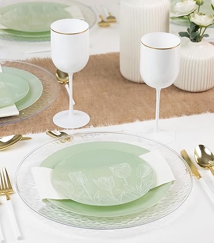 Miniatura 5 de PLASTICPRO Juego de 64 elegantes platos desechables de plástico que incluye 32 platos llanos y 32 platos de ensalada, platos de fiesta resistentes y