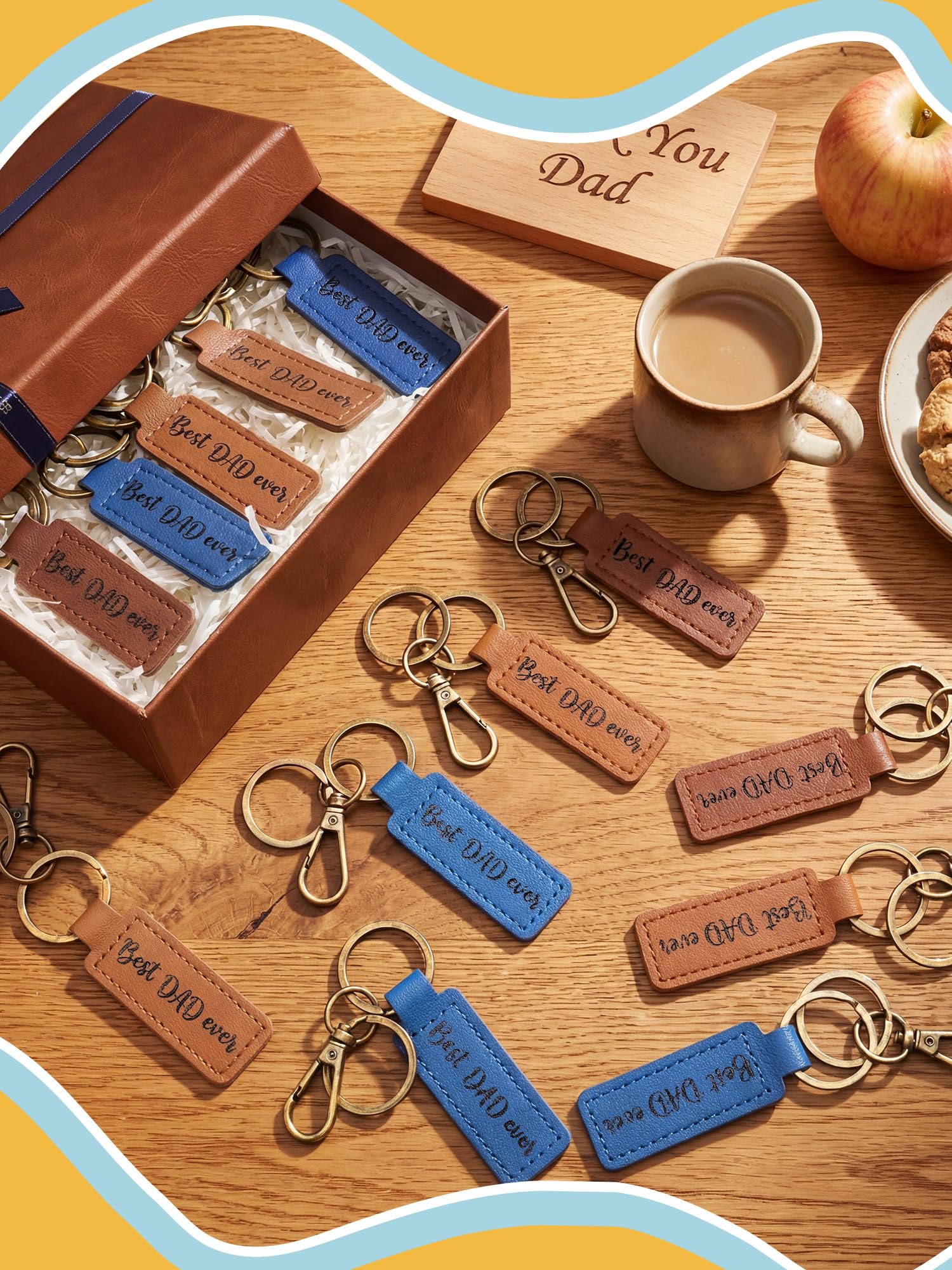 Junkin 24 Pcs Father's Day Dad Gift Bulk Retro PU Leather Keychains Best Dad Ever Gift for Men's Party Favors Husband New Dad