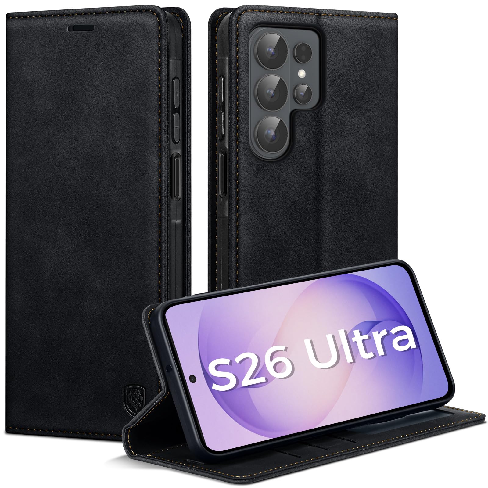 AIMOYU Handyhülle für Samsung Galaxy S26 Ultra Hülle, Premium Flip Case für Samsung S26 Ultra Hülle Leder Magnet Tascher Kartenfach Standfunktion Schutzhülle für Galaxy S26 Ultra klappbar, Schwarz