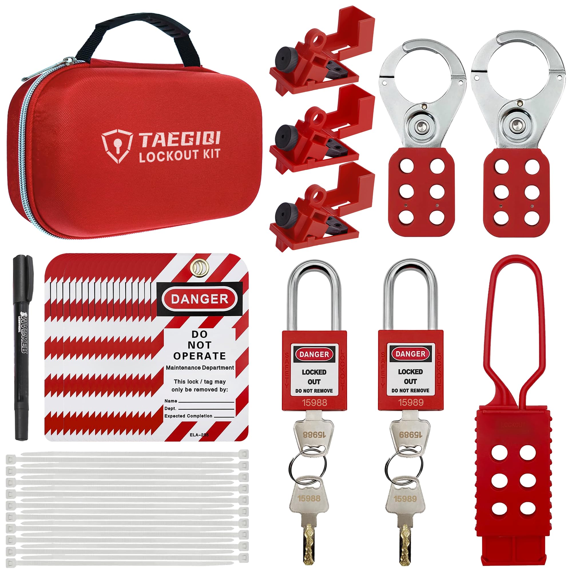TAEGIQI Electrical Lockout Tagout Kits for OSHA Compliance with Safety Padlocks,Group Lockout Hasps,Lock Out Tag Out Tags,Universal Circuit Breaker