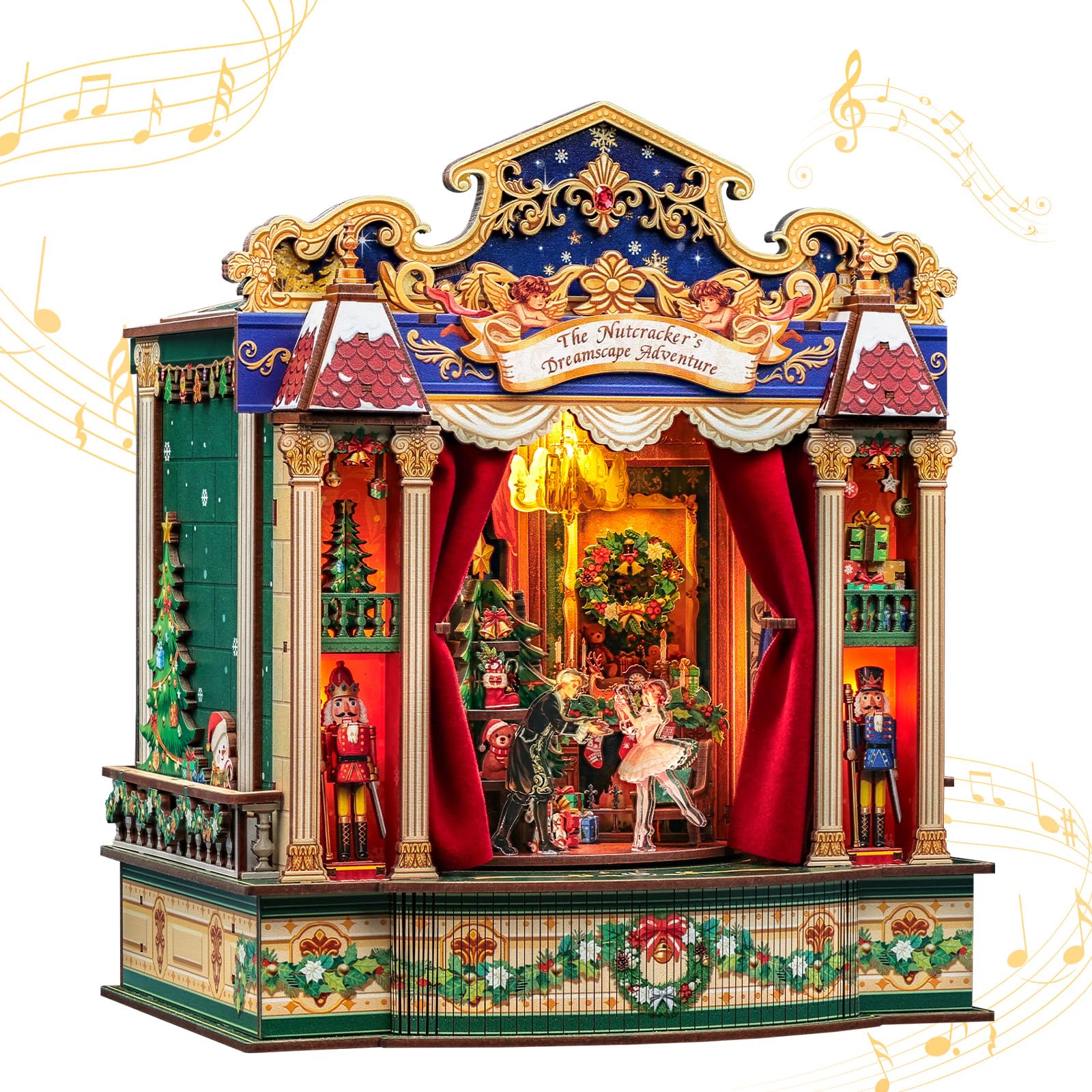 CUTEBEE 3D Wooden Puzzle for Adults Rotating Music Box Theatre 3 Scenes