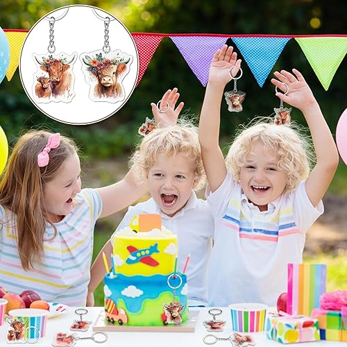 Miniatura 5 de Remuuly 36 llaveros acrílicos de vaca de las tierras altas, llavero de vaca de las tierras altas, decoraciones de fiesta, accesorios de mochila,