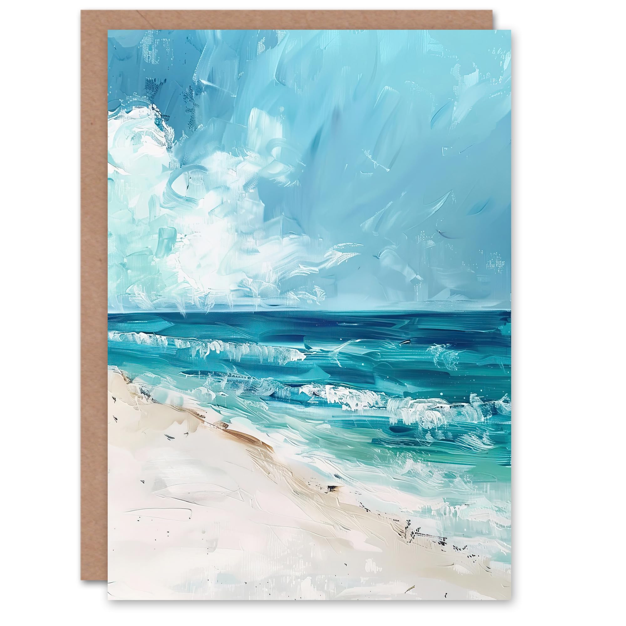 Ocean Waves on Sandy White Beach Oil Painting Greeting Card Birthday Him Her