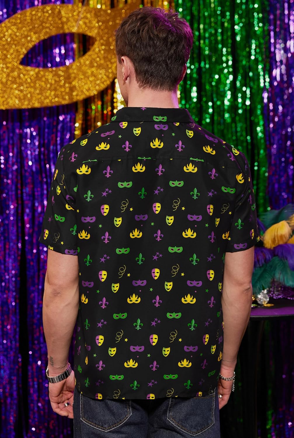 Arvilhill Men's Mardi Gras Shirt Fat Tuesday Short Sleeve Button Shirts (S-3XL) - Image 8