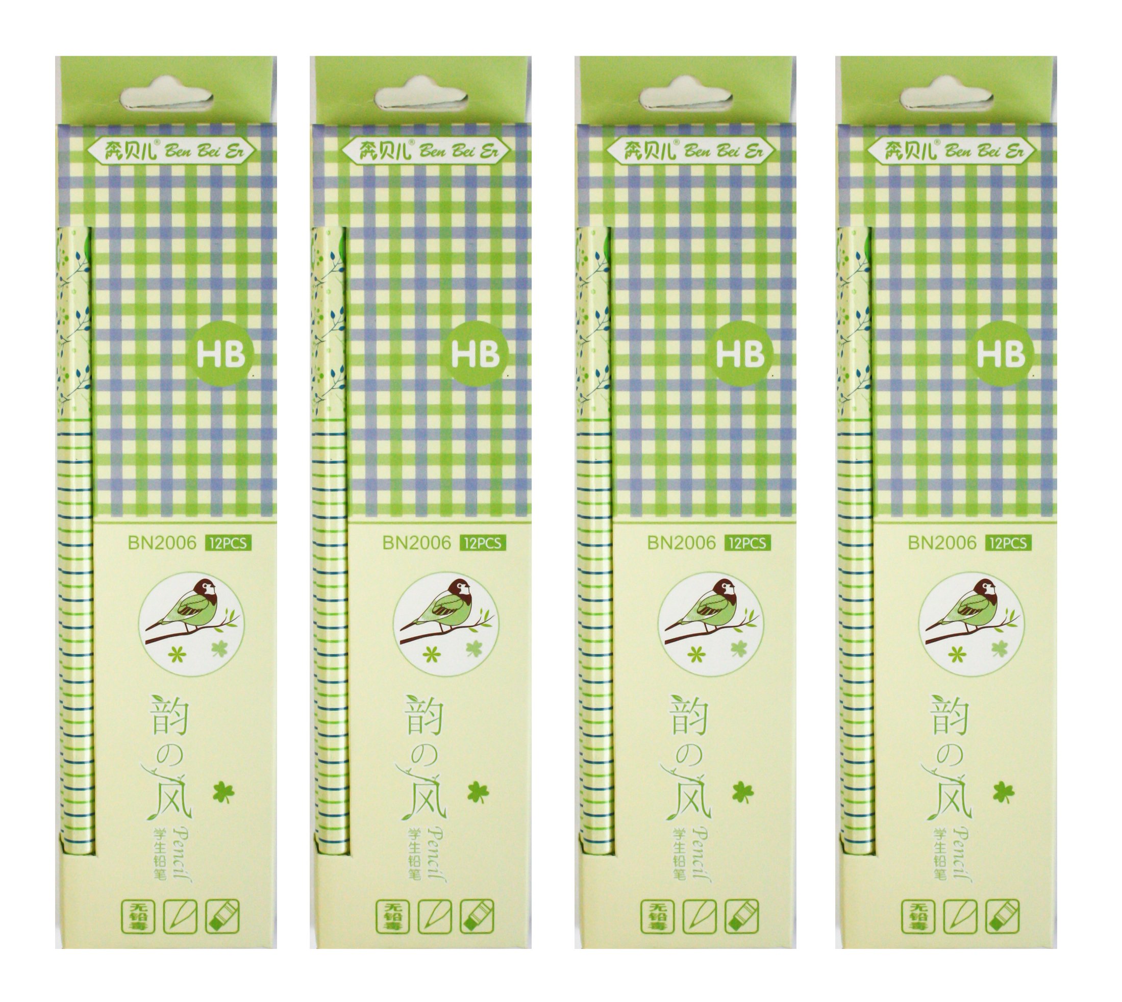 Emartbuy Blue / Green Stripes Pencils - Pack Of 48 Stripes Writing Pencils Hb Pack Of 48 - Blue/Green