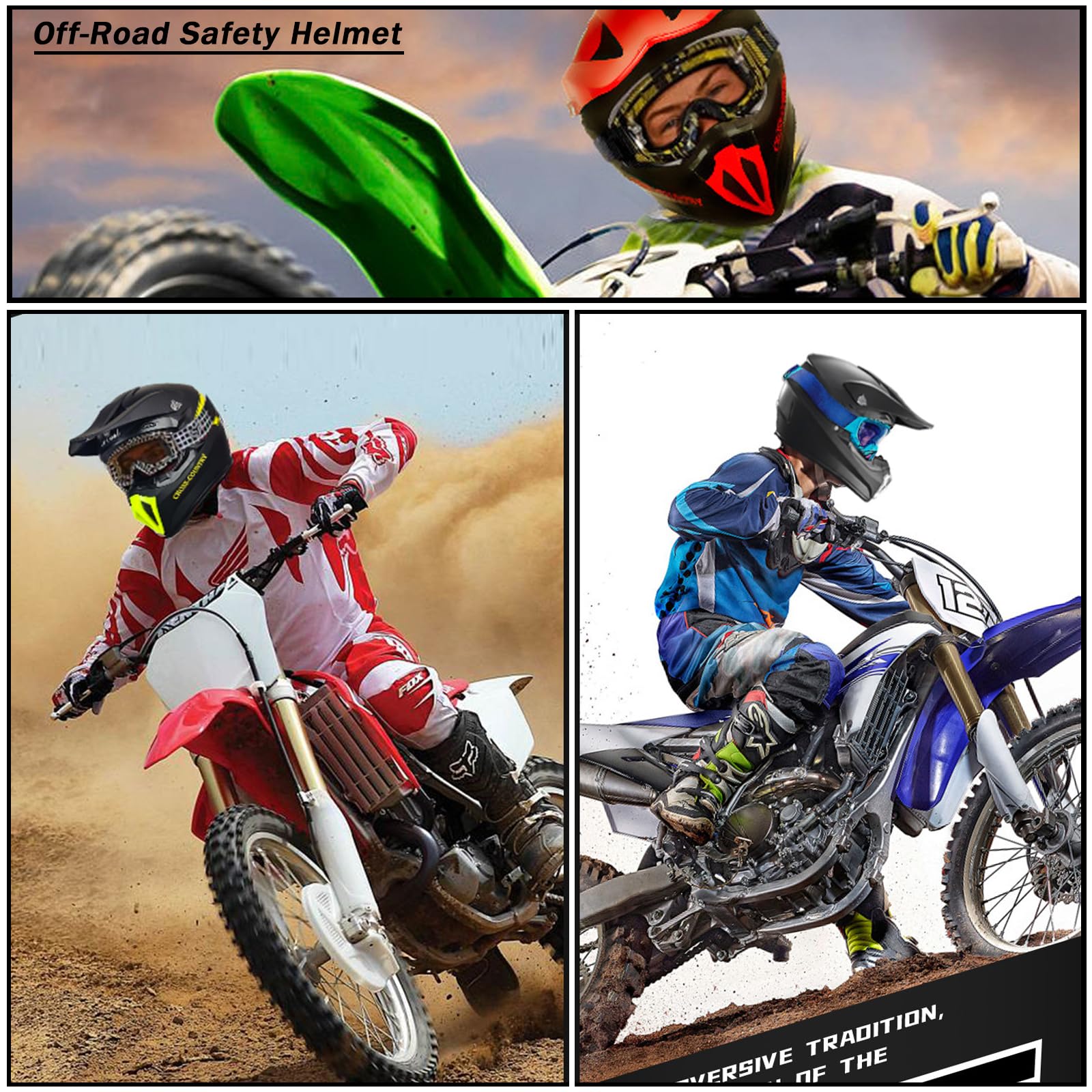 Cascos de Motocross con Gafas máscara y Guantes homologados por el Dot Casco Integral para Motocicleta Todoterreno para niños y jóvenes para ATV MTB BMX Descenso Quad Enduro Carreras