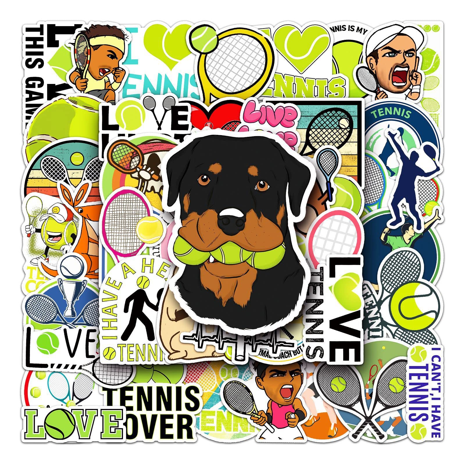 Tennis Balls Aufkleber Tennis Stickers 50 Stück Skateboard Graffiti Aufkleber Motorräder Fahrrad Snowboard Gepäck Laptop Auto Koffer für Kinder und Jugendliche Wasserdichte Vinyl Aufkleber