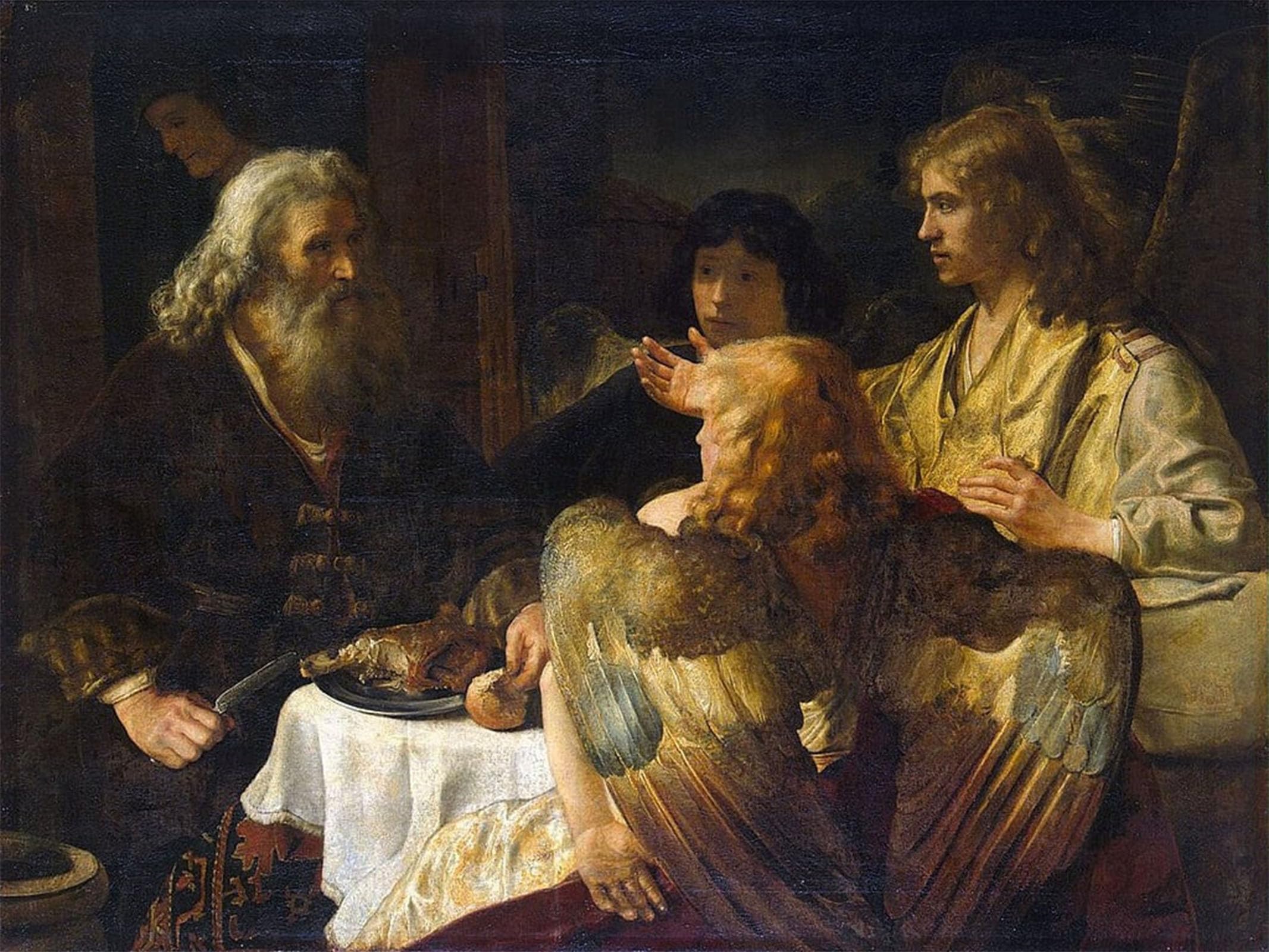 SERENDIPITP Abstract Painting Mural Print Picture Wall Decor Painting Abraham and the three angels, S. by Rembrandt van Rijn Vintage Wall Artwork for Home Decor 60x90cm