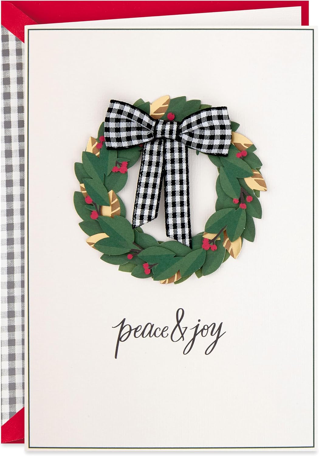 Hallmark Signature Christmas Card with Envelope (Peace and Joy Wreath)