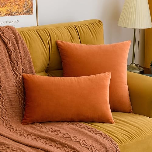 Miniatura 5 de MIULEE Funda de almohada cuadrada decorativa de otoño para Halloween, terciopelo suave, color negro y naranja, 12 x 20 pulgadas, 11.8 x 19.7 in