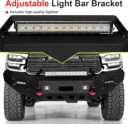 Miniatura 12 de Parachoques delantero compatible con Dodge RAM 2500/3500 2003 2004 2005 con placa de cabrestante + 5 luces LED + anillos en D