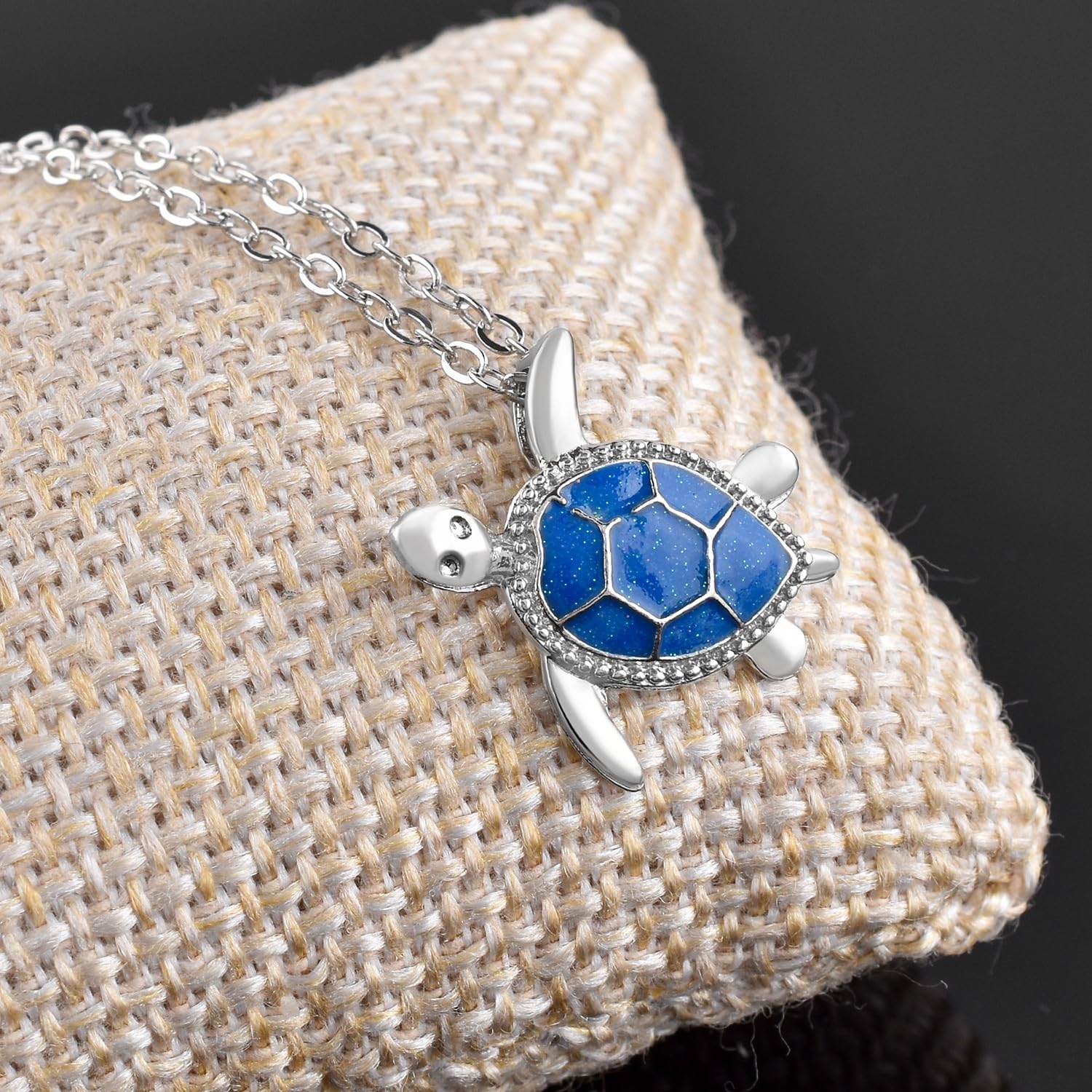 Blue Color Turtle Shape Dainty Pendant Necklace for Women & Men, Designer Pendant Chain Necklace, Boho Jewelry for Wedding Gift - Image 3