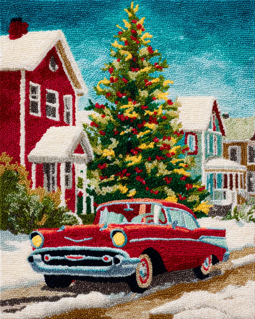 AMBATTERY Tapestry Kit Cartoon Town Cars Cross Stitch Rug Making Kit，Carpet Crochet Kits Embroidery Set Needlework Crafts for Home Decor 23x35in