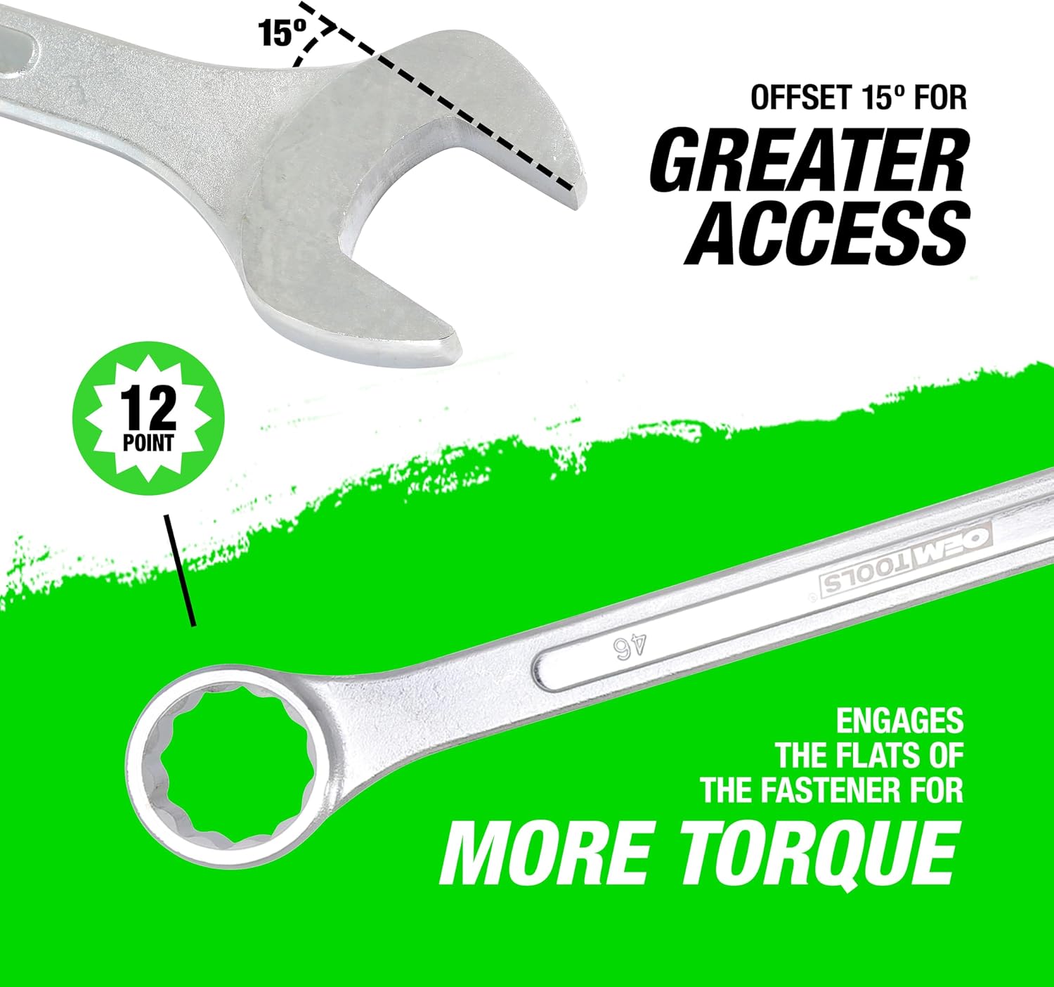 OEMTOOLS 22136 46mm Jumbo Combination Wrench, Chrome Plated, Raised Panel Design, Metric