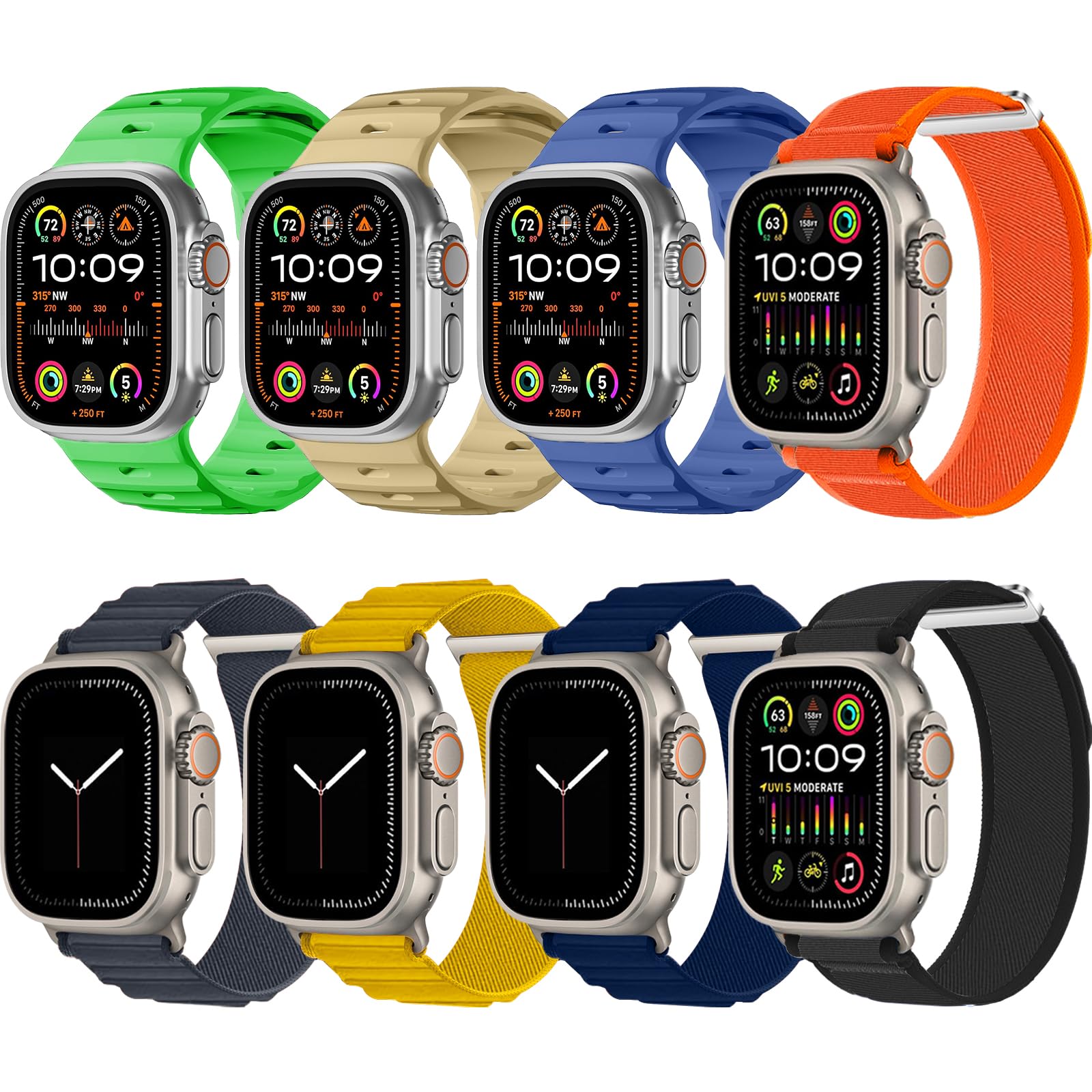 8 Pack Bands - Compatible with Apple Watch Ultra Band 49mm 46mm 45mm 44mm Men Women,Sport Bands for iWatch Ultra/Ultra 2/SE/SE 2/Series 10/9/8/7/6/5/4